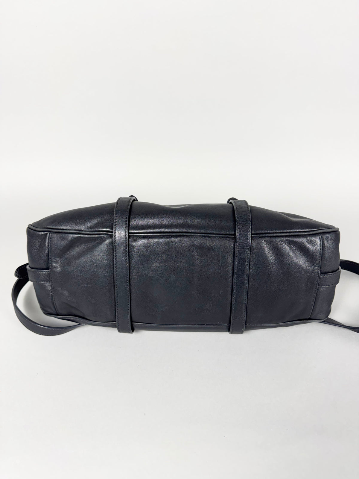 Prada Satchel Soft Calfskin Trimmed Leather Black