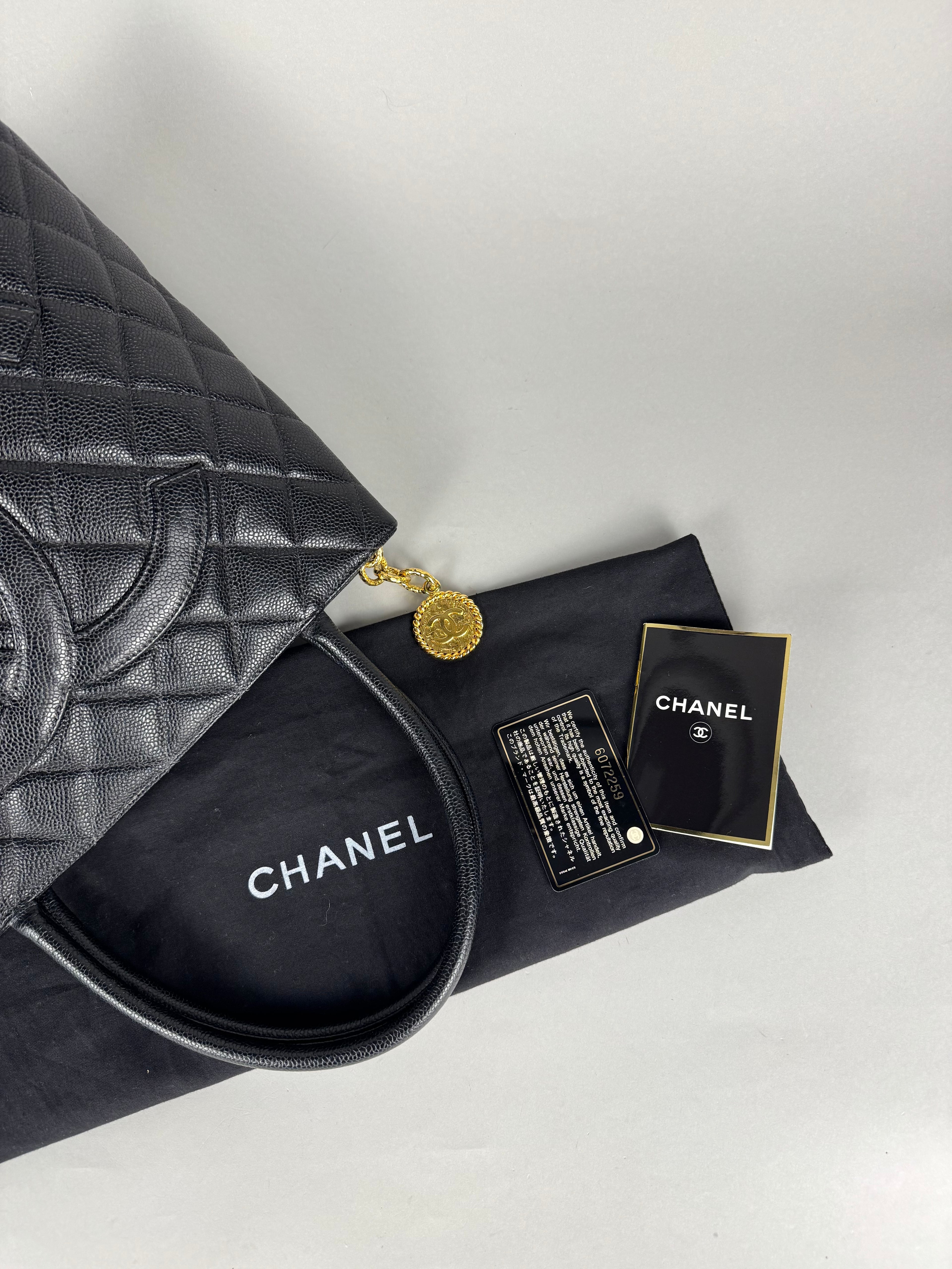 Chanel Medallion Black Leather Caviar Tote