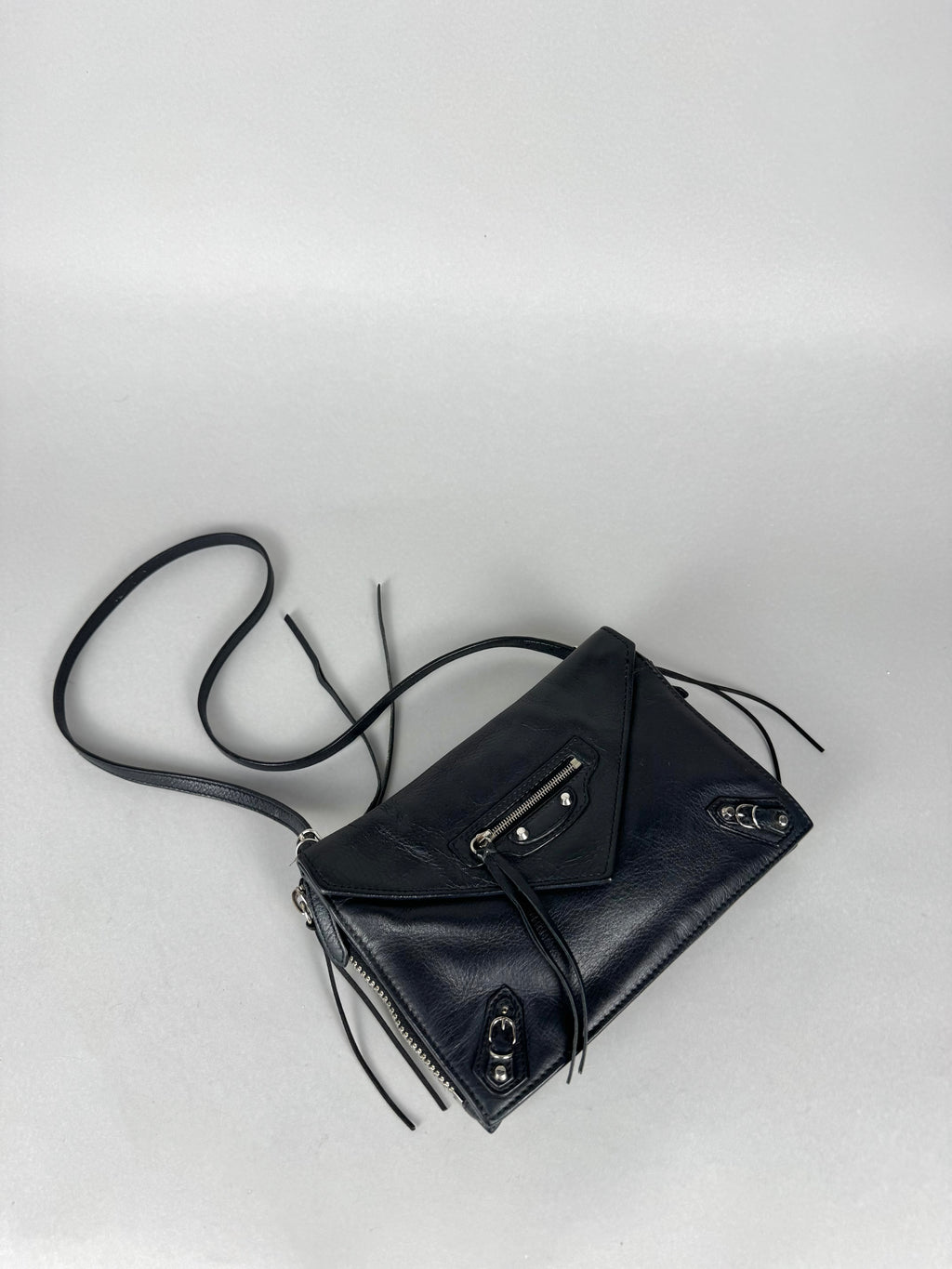 Balenciaga Black Calfskin Leather Papier Zip-Around Triple Bag