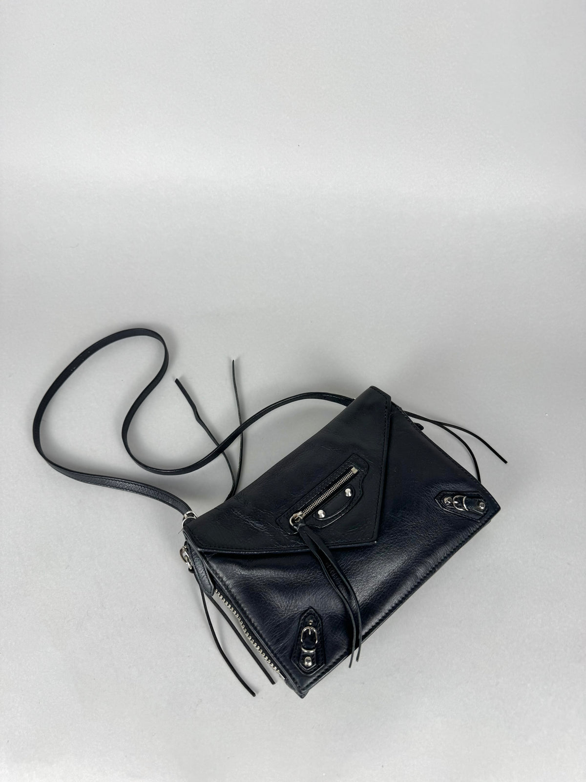 Balenciaga Black Calfskin Leather Papier Zip-Around Triple Bag