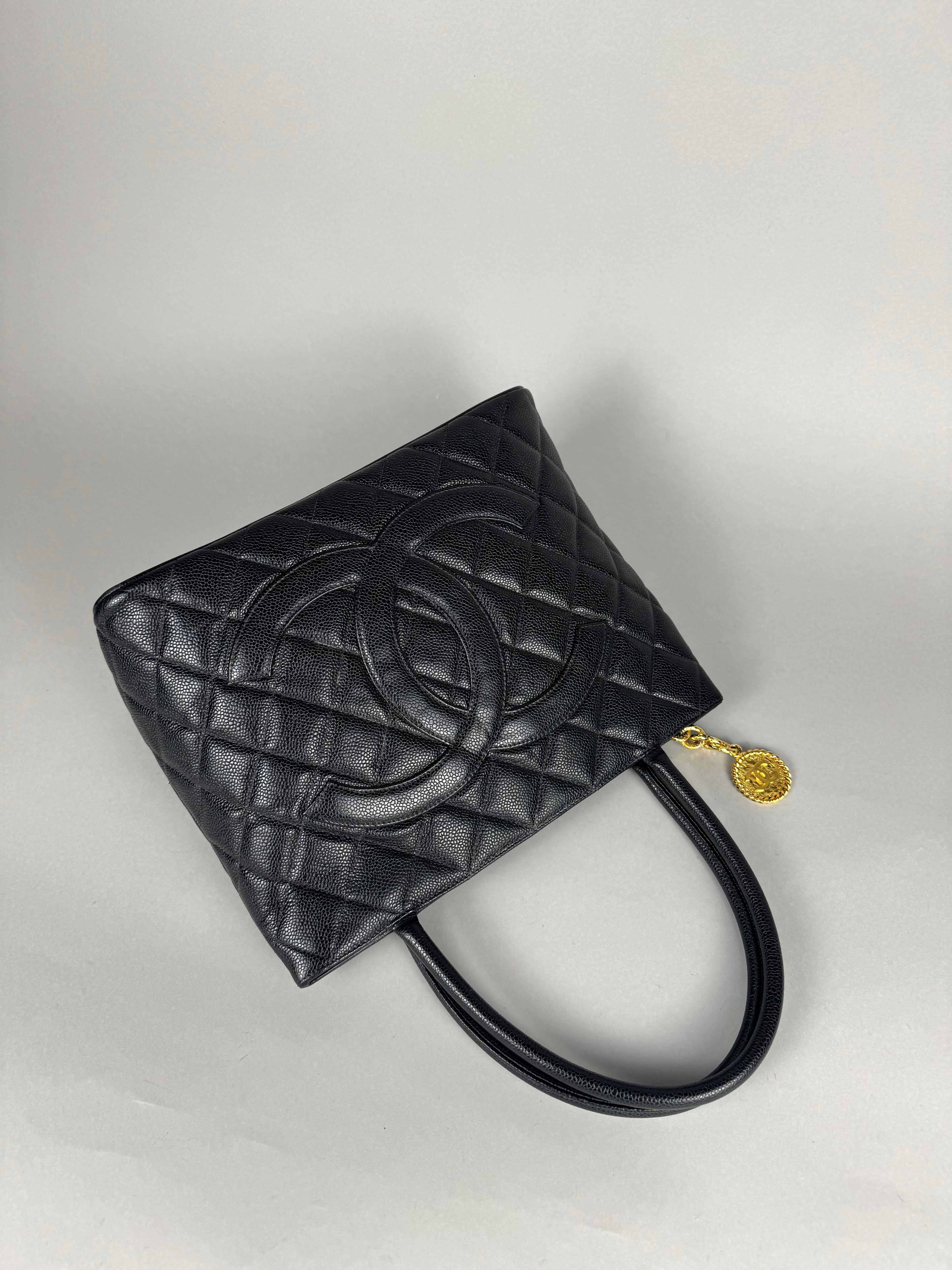 Chanel Medallion Black Leather Caviar Tote