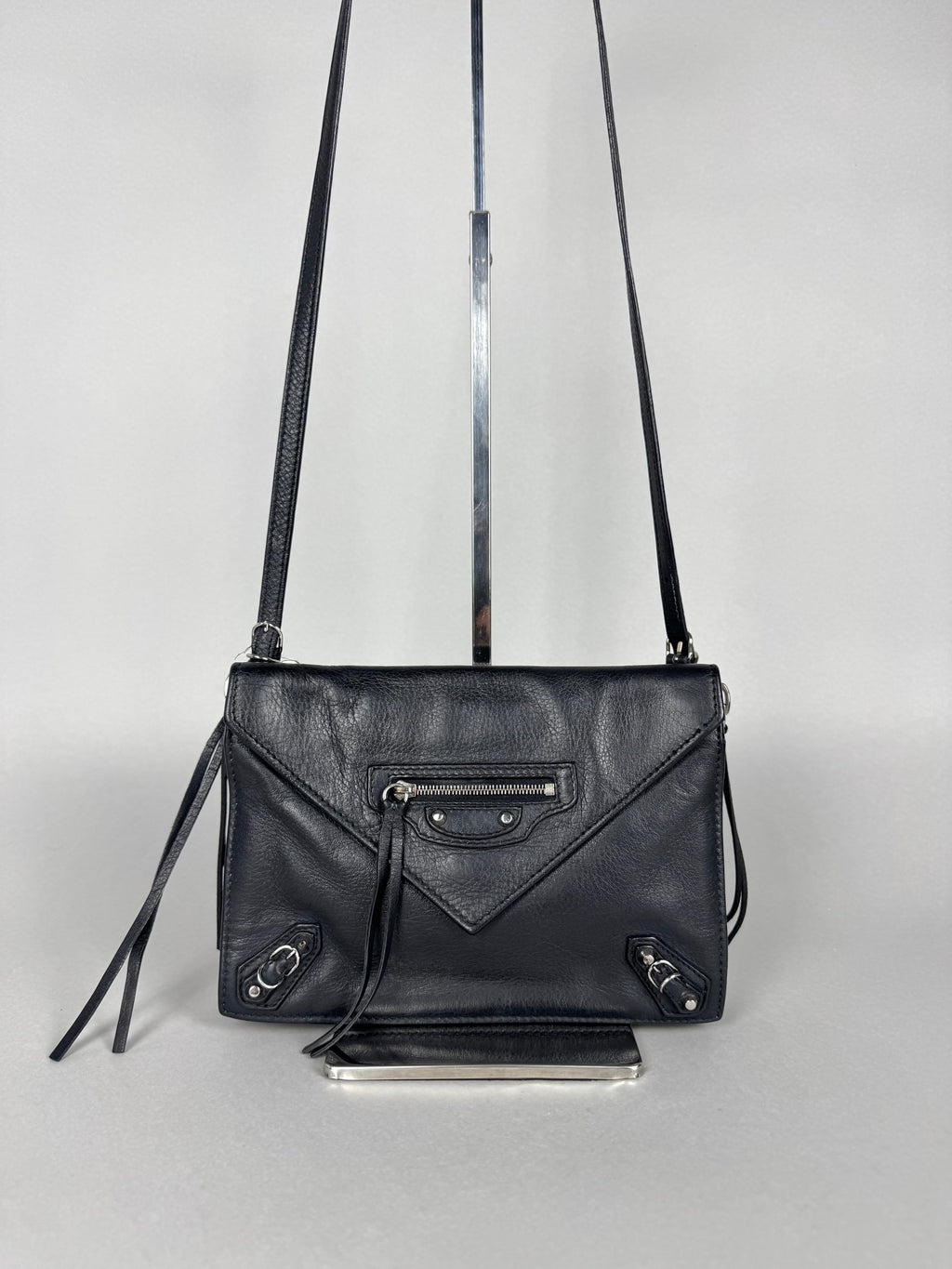 Balenciaga Black Calfskin Leather Papier Zip-Around Triple Bag