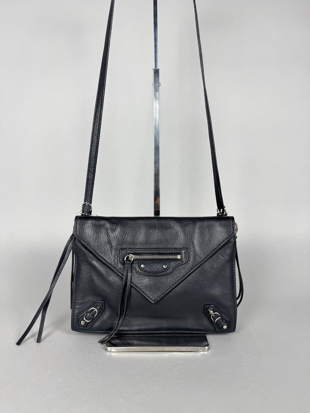Balenciaga Black Calfskin Leather Papier Zip-Around Triple Bag