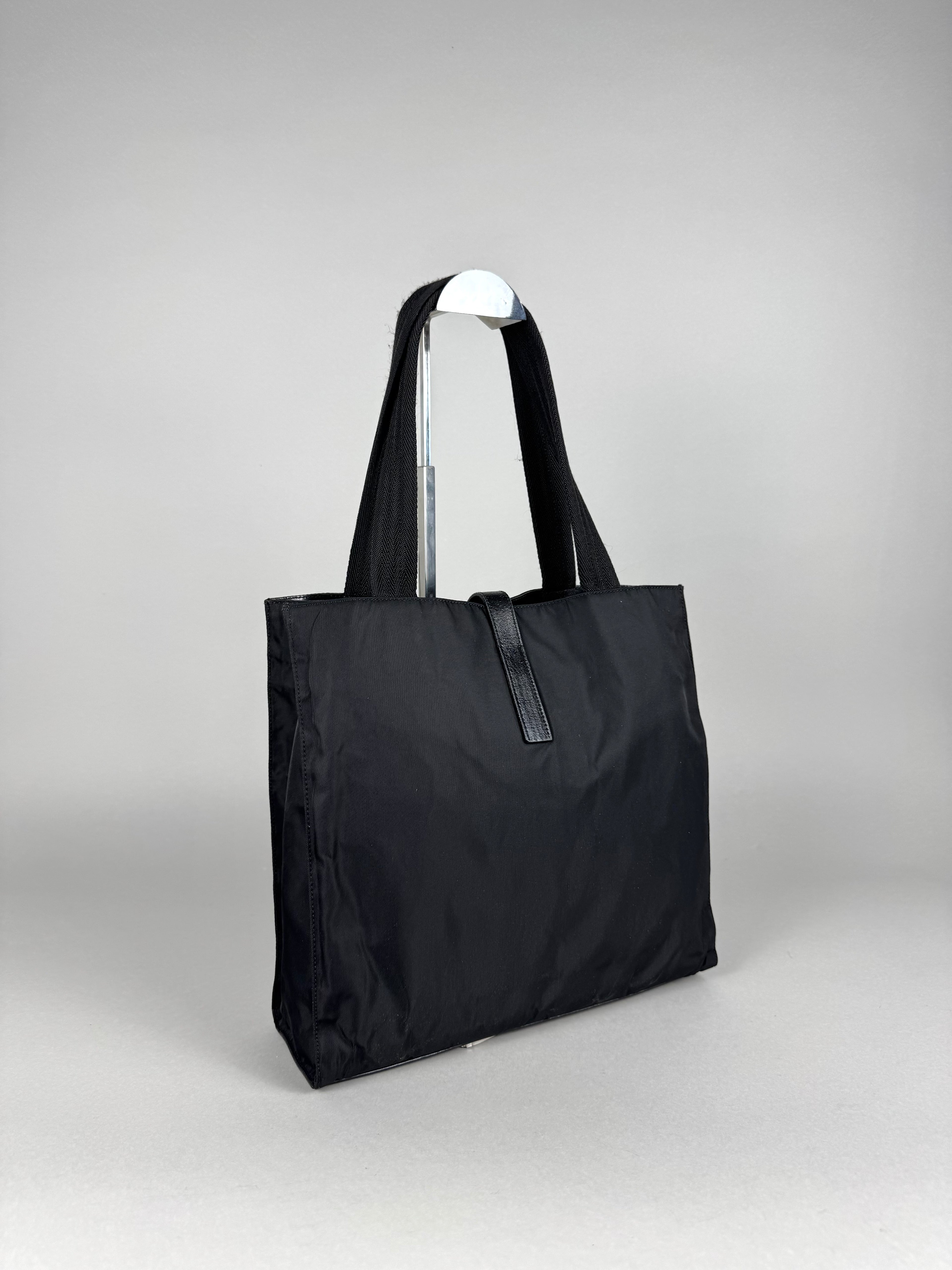 Prada Tessuto Buckle Nylon Black Tote