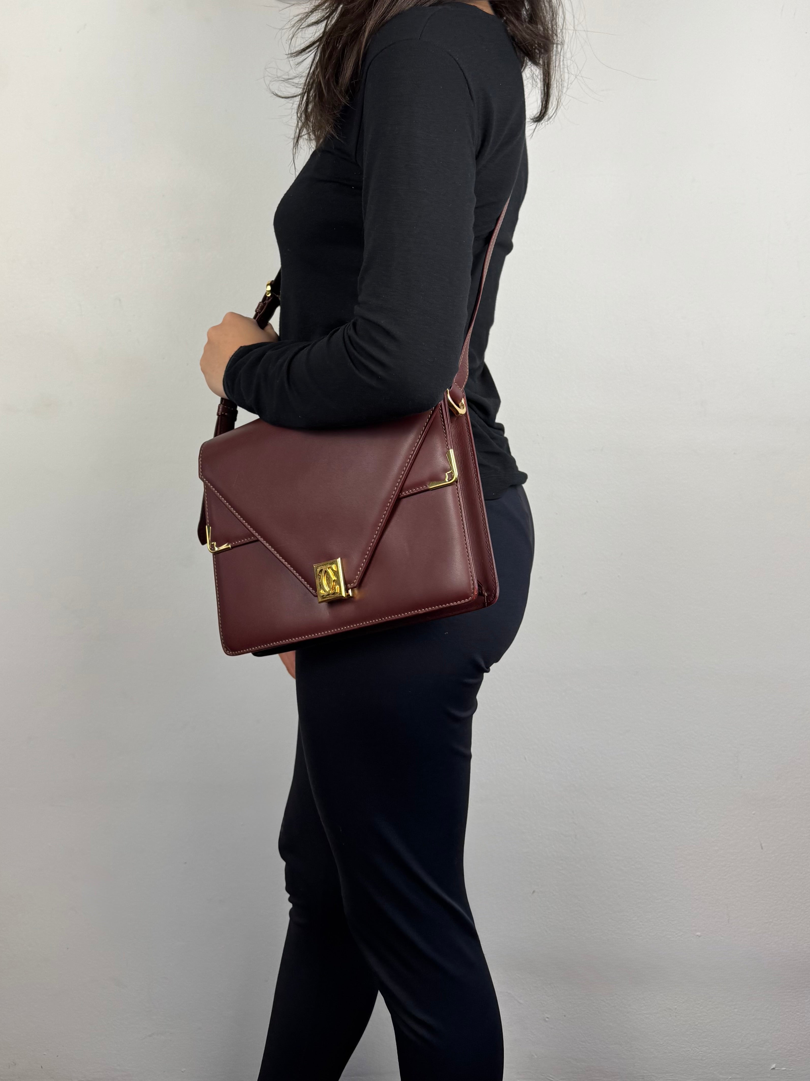 Cartier Classic Calfskin Leather Burgundy Envelope Double Flap
