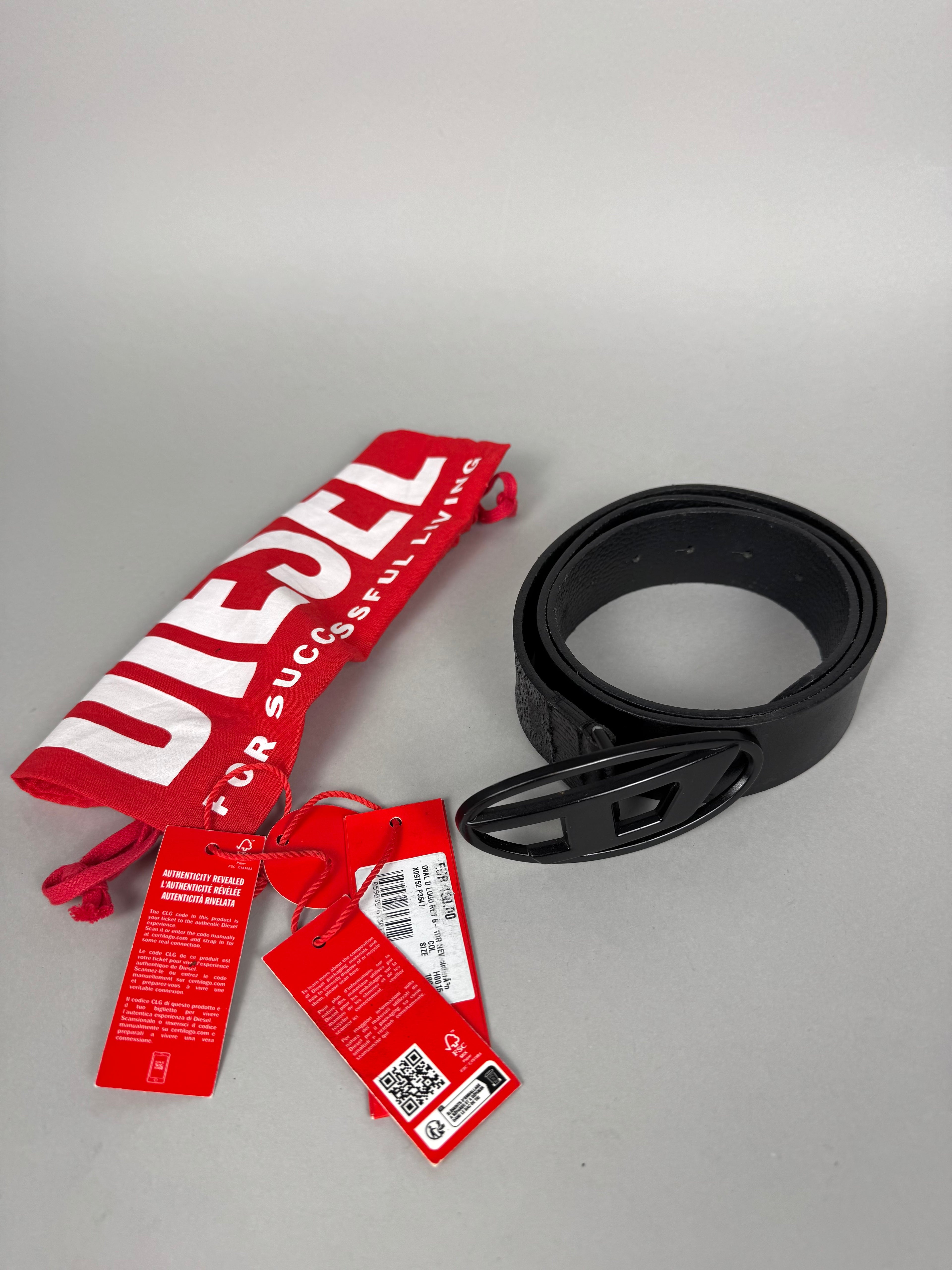 Diesel D Buckle Black Leather Belt