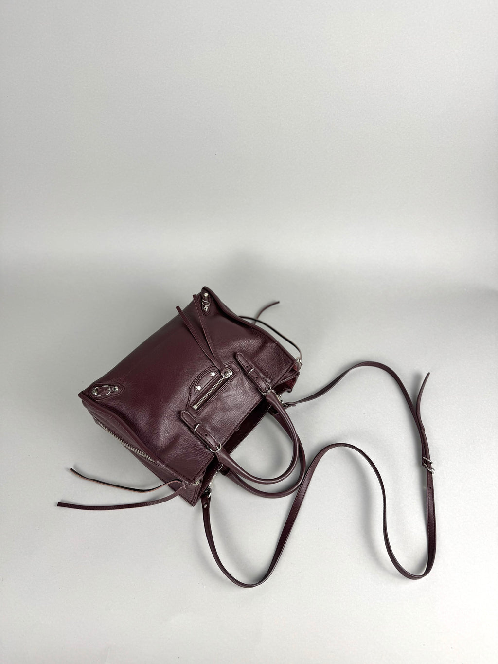 Balenciaga Burgundy Leather Papier A4 Zip Around Tote