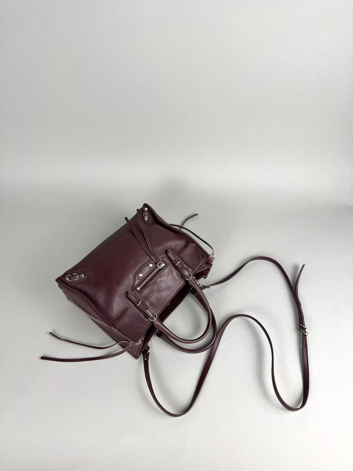 Balenciaga Burgundy Leather Papier A4 Zip Around Tote