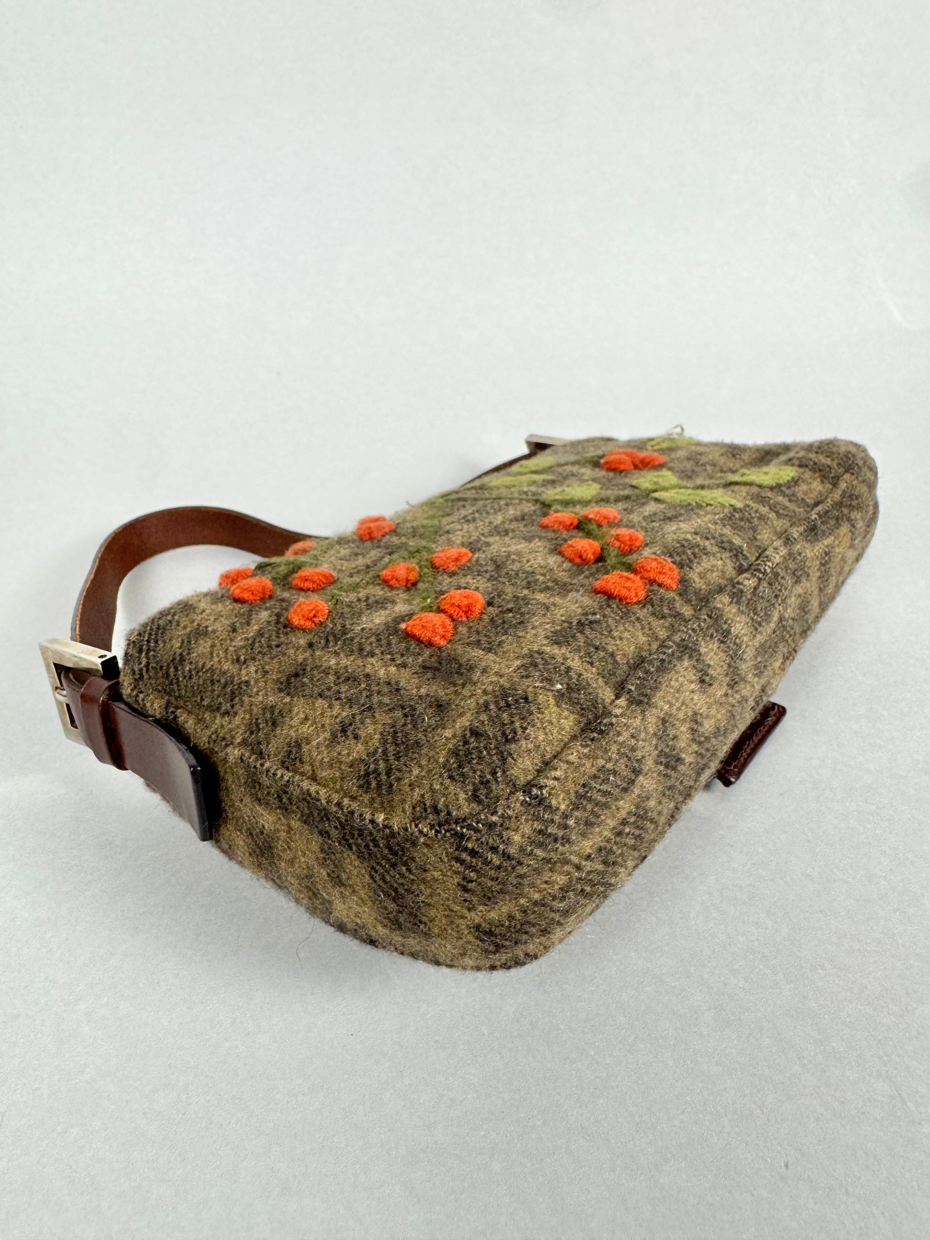 Fendi Vintage Cashmere Wool Embroidered Baguette