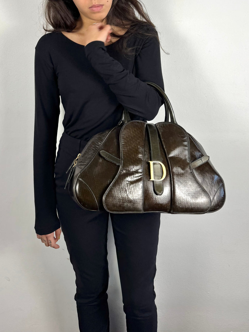 Christian Dior Monogram Double Saddle Patent Green