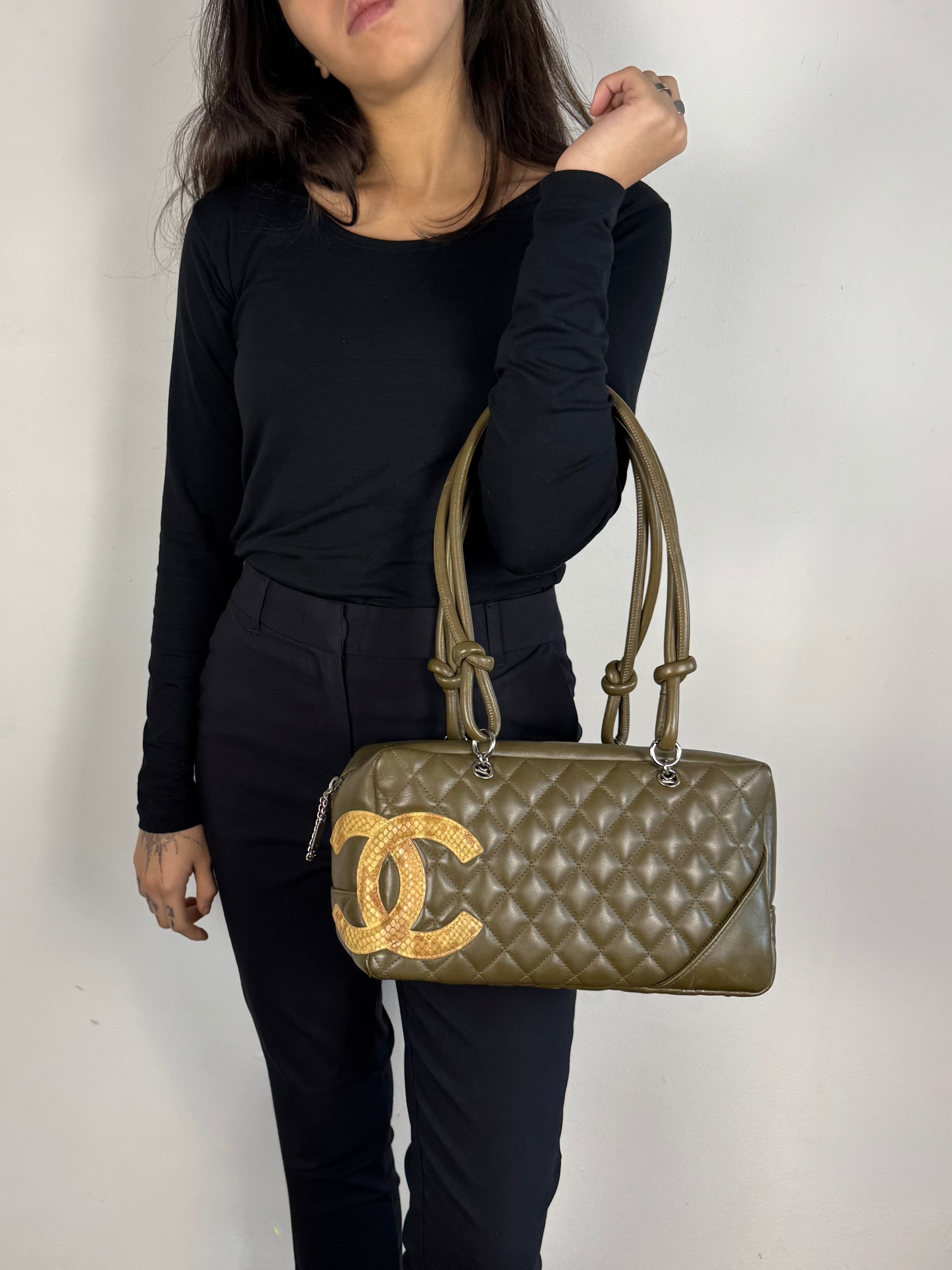 Chanel Ligne Cambon Leather Bowler Bag in Python