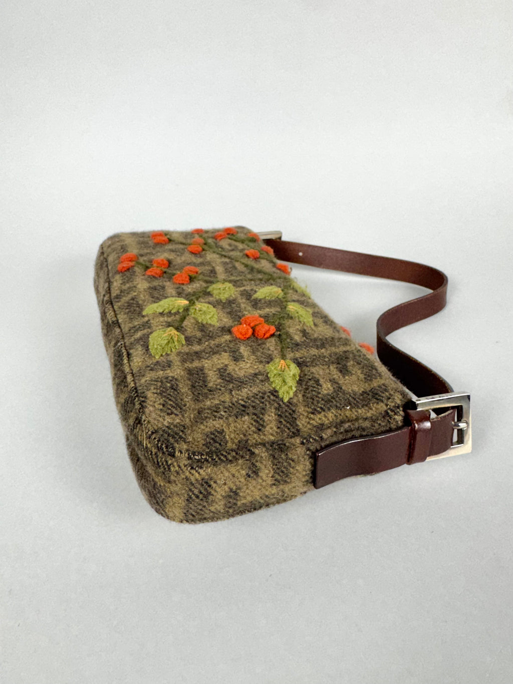 Fendi Vintage Cashmere Wool Embroidered Baguette
