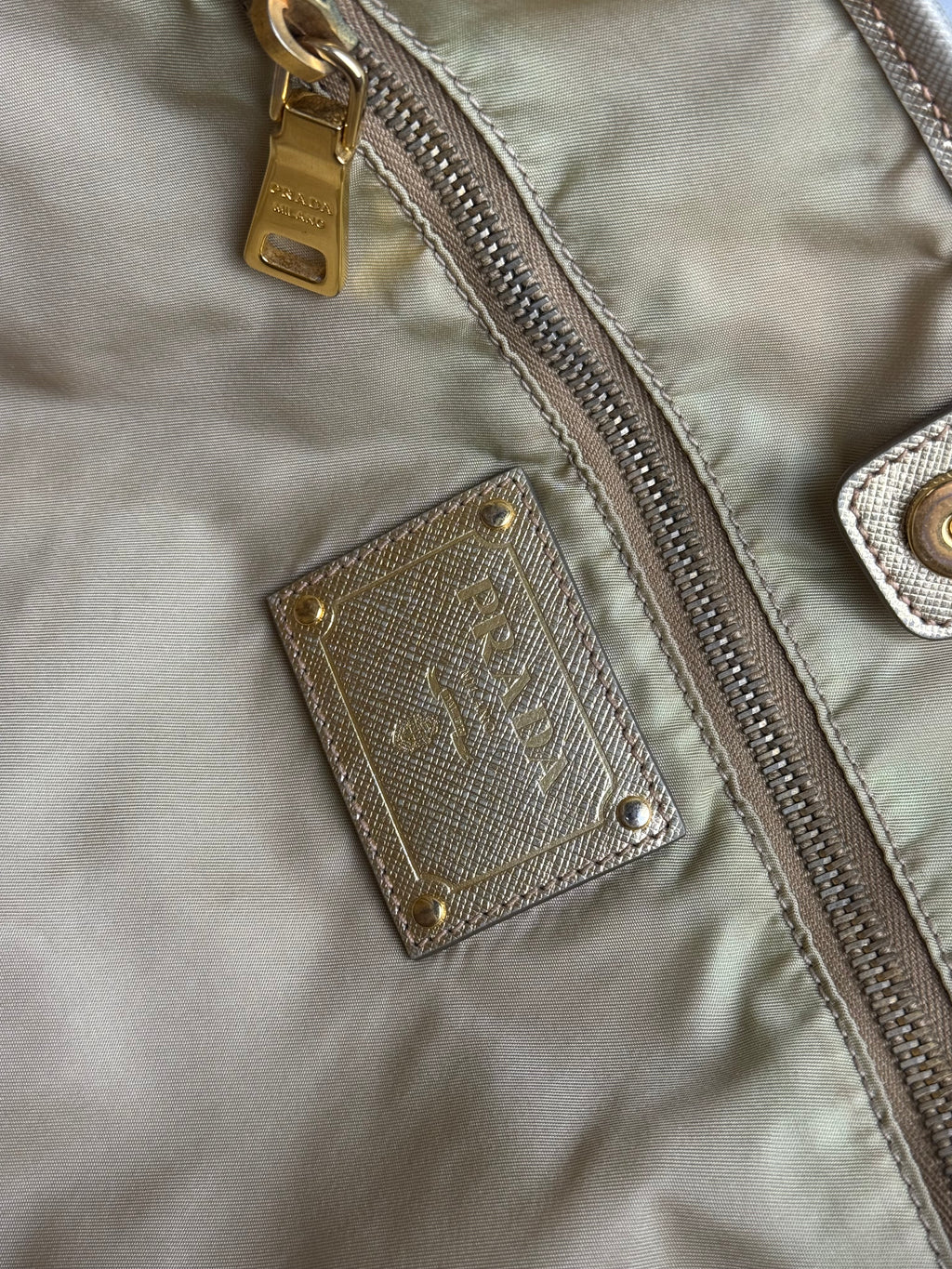 Prada Tessuto Nylon Saffiano Shopping Tote Off White