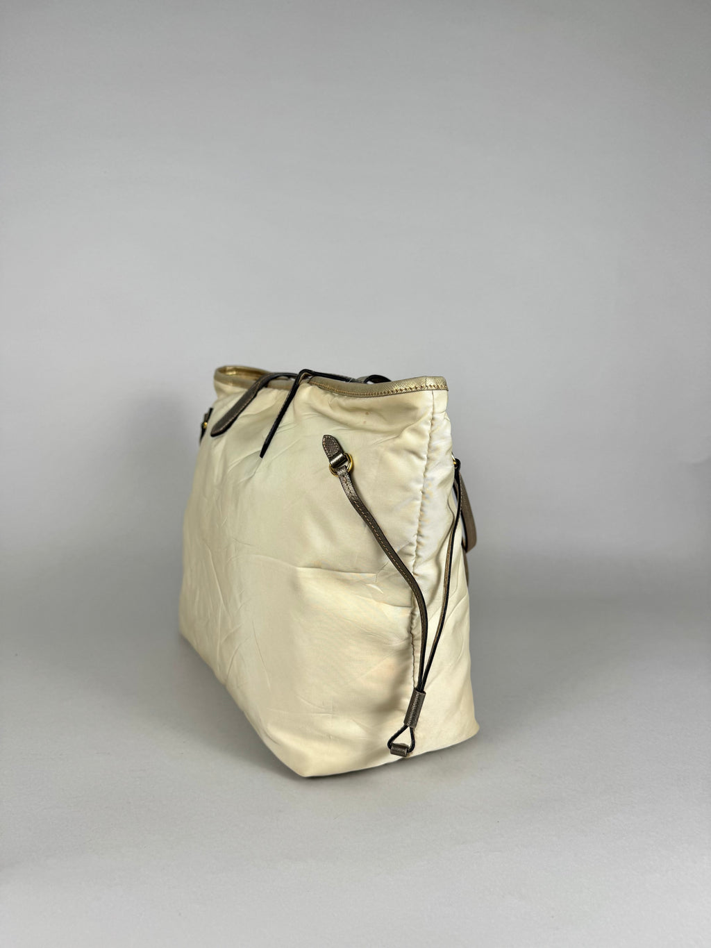Prada Tessuto Nylon Saffiano Shopping Tote Off White