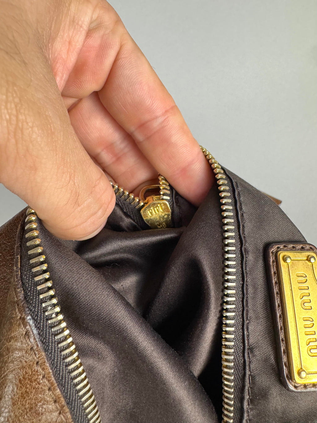 Miu Miu Lux Bow Vitello Leather Brown Tote