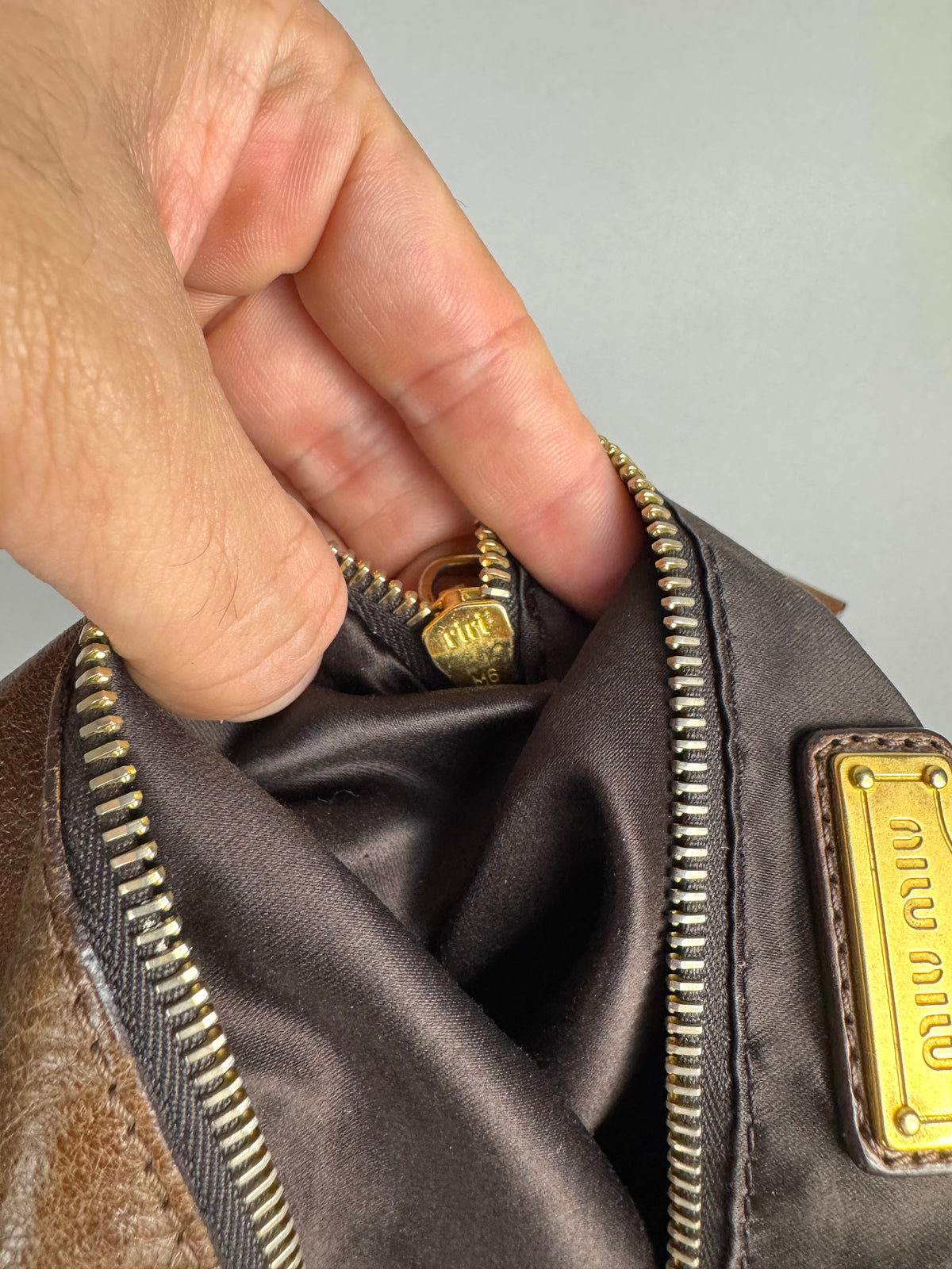 Miu Miu Lux Bow Vitello Leather Brown Tote