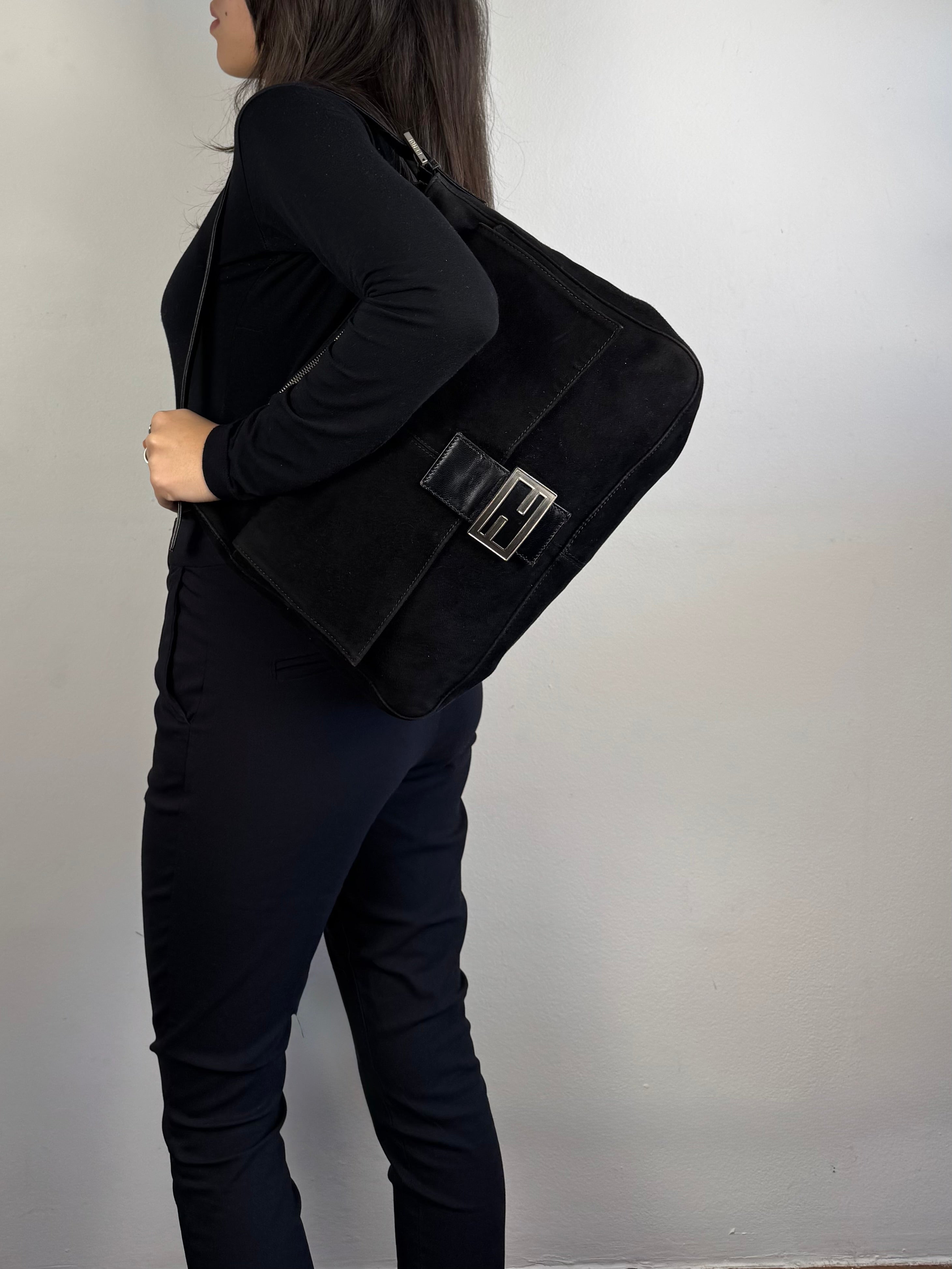 Fendi Mamma Baguette Black Suede Leather