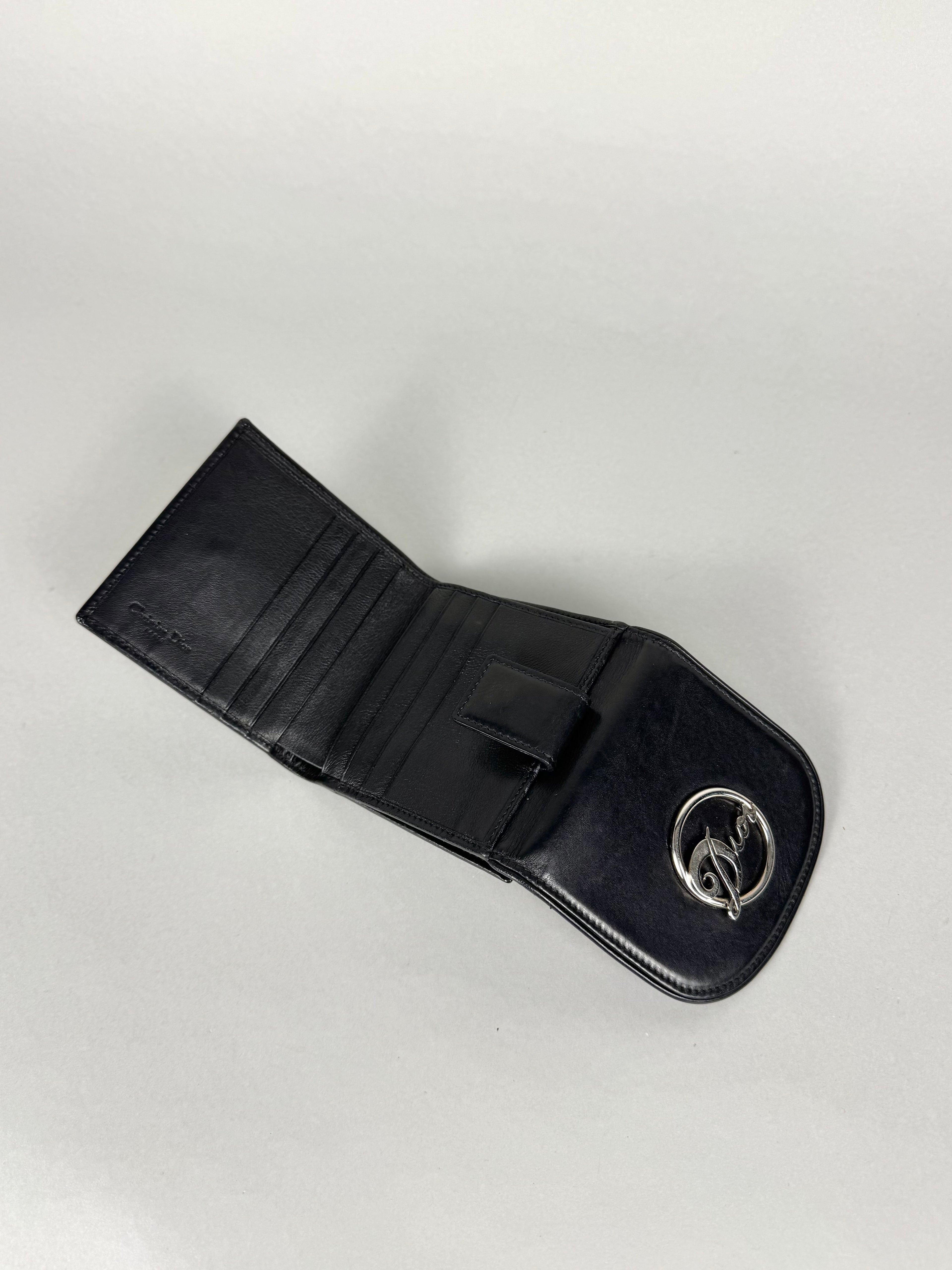 Christian Dior Logo Black Leather Wallet
