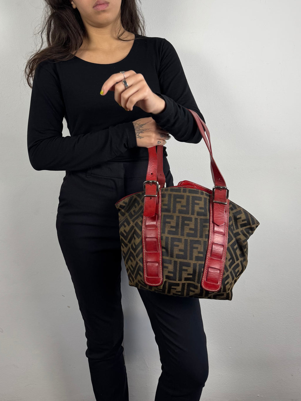 Fendi Monogram Zucca Origami Tote Shoulder Bag