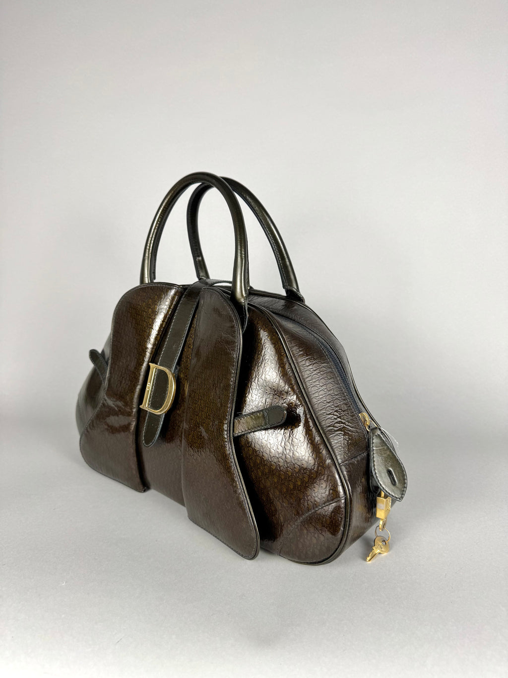 Christian Dior Monogram Double Saddle Patent Green