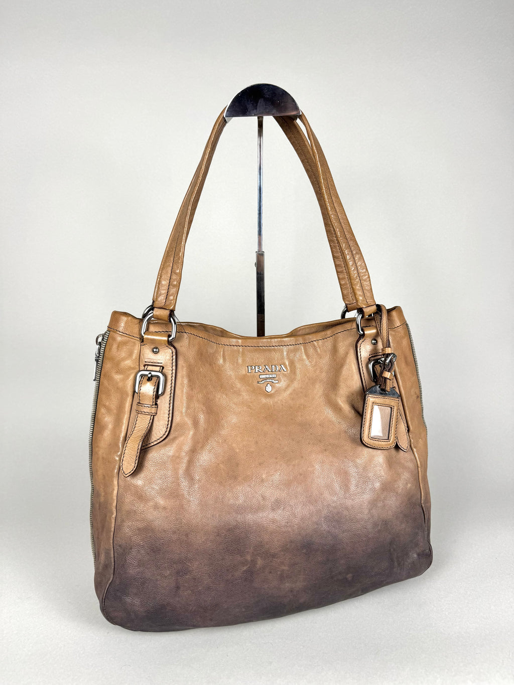 Prada Side Zip Ombre Calfskin Leather Tote