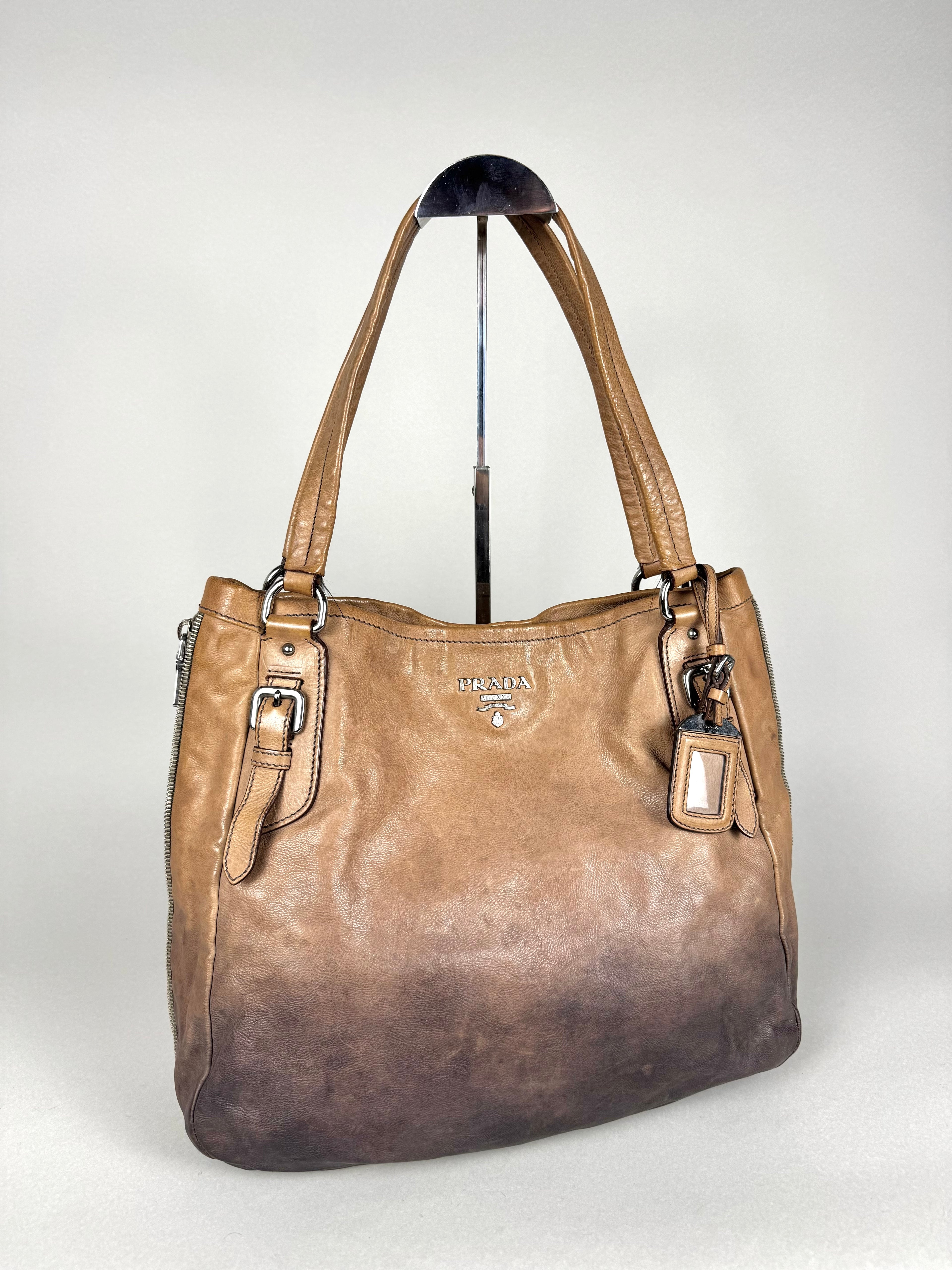 Prada Side Zip Ombre Calfskin Leather Tote