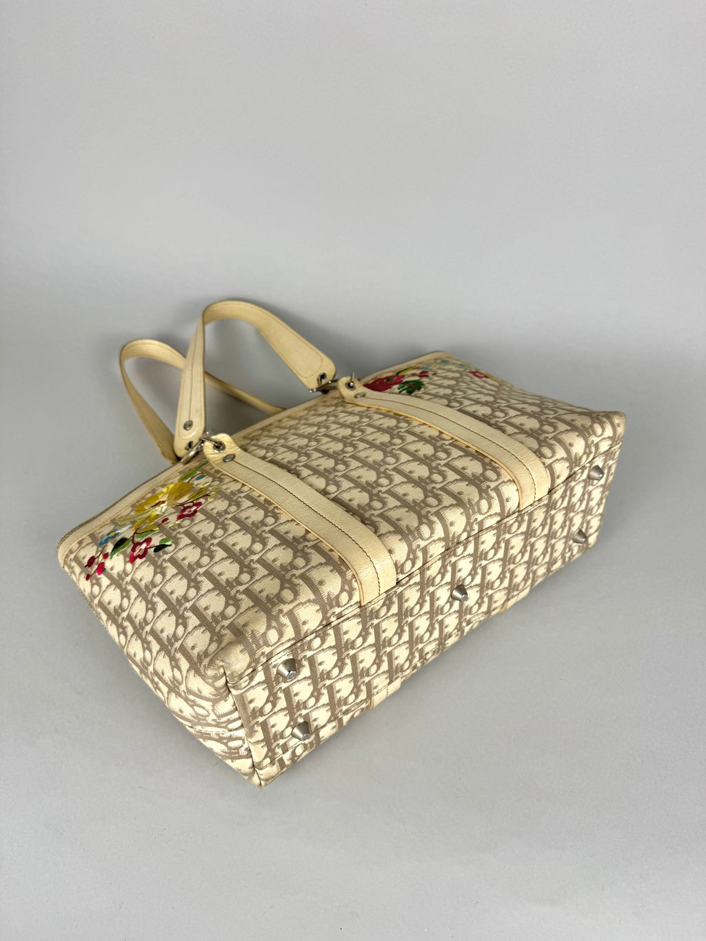 Christian Dior Beige Diorissimo Embroidered Flowers Tote
