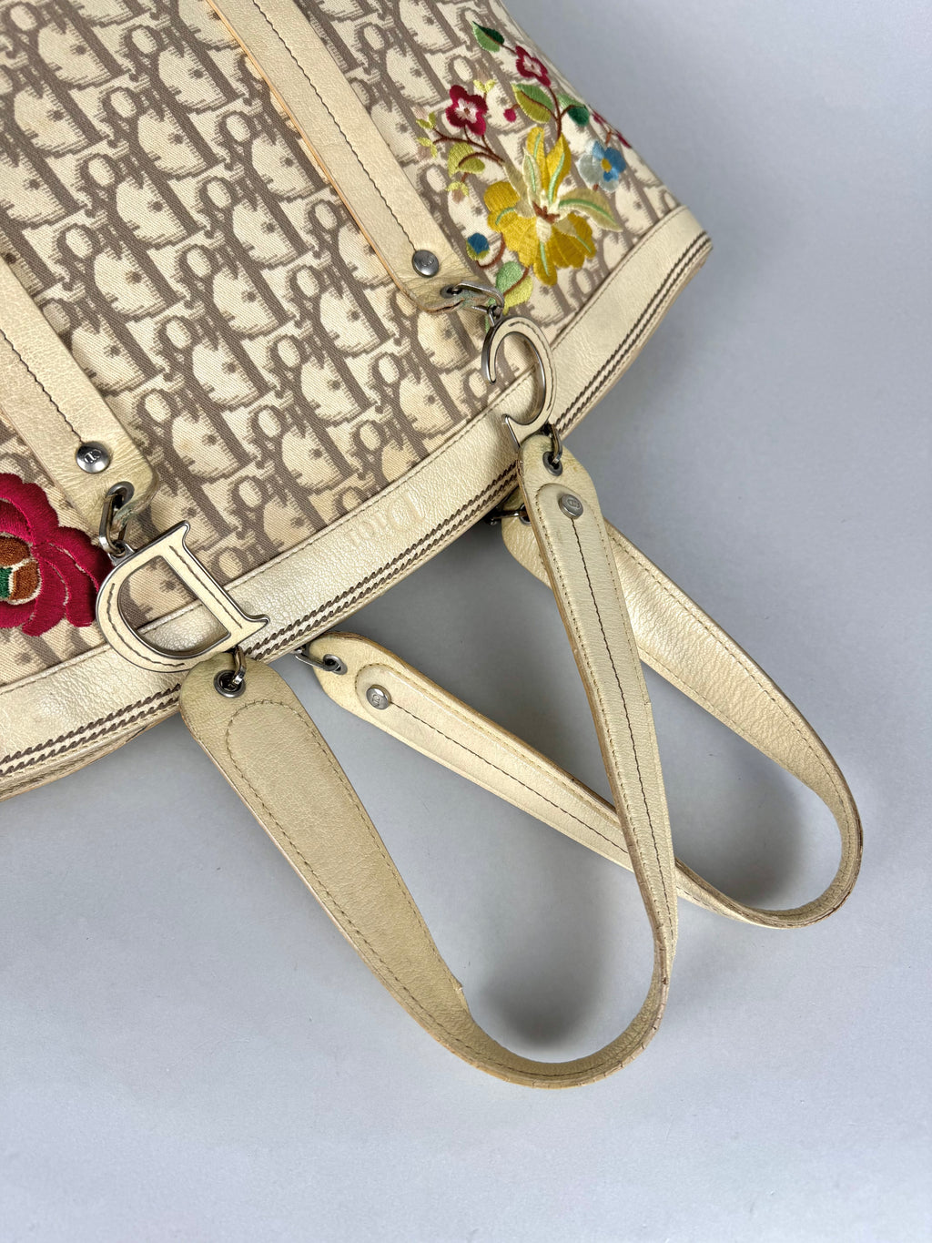 Christian Dior Beige Diorissimo Embroidered Flowers Tote
