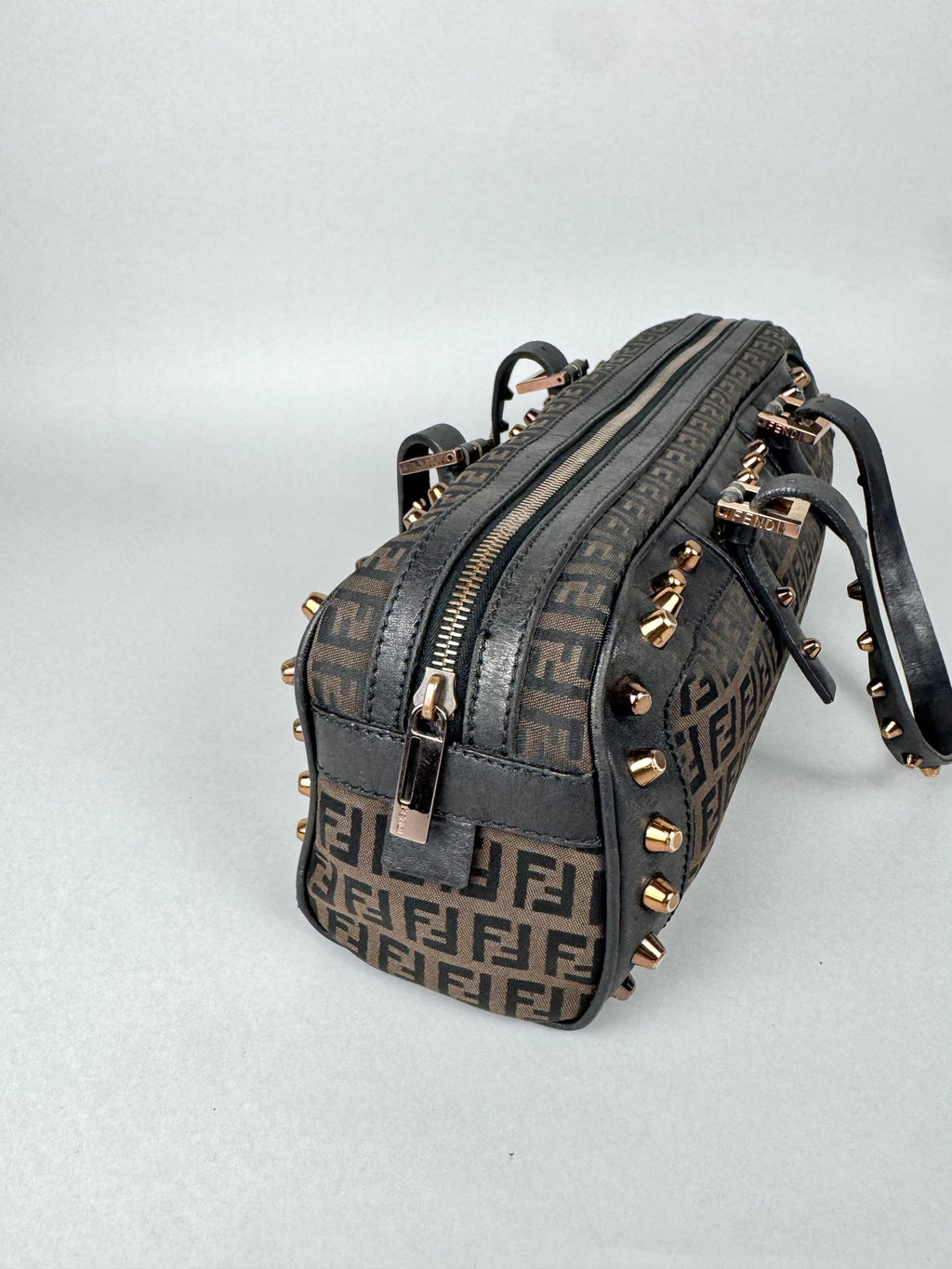 Fendi Monogram Zucchino Studded Bowler Bag