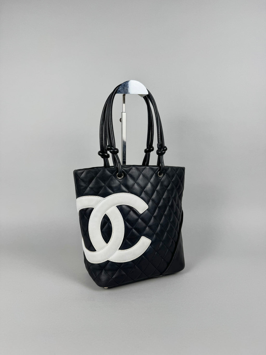 Chanel Cambon Calfskin Black Leather Quilted Medium Tote