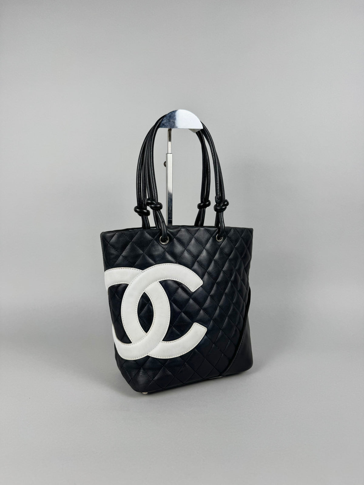 Chanel Cambon Calfskin Black Leather Quilted Medium Tote