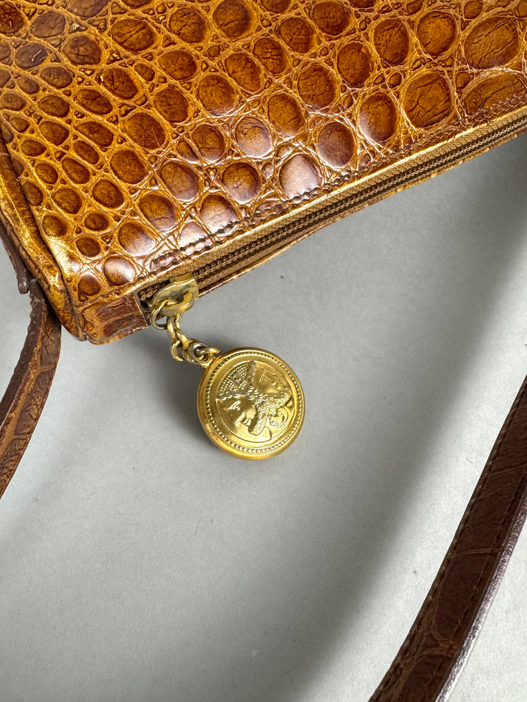 Fendi Janus Medallion Crocodile Embossed Leather Crossbody