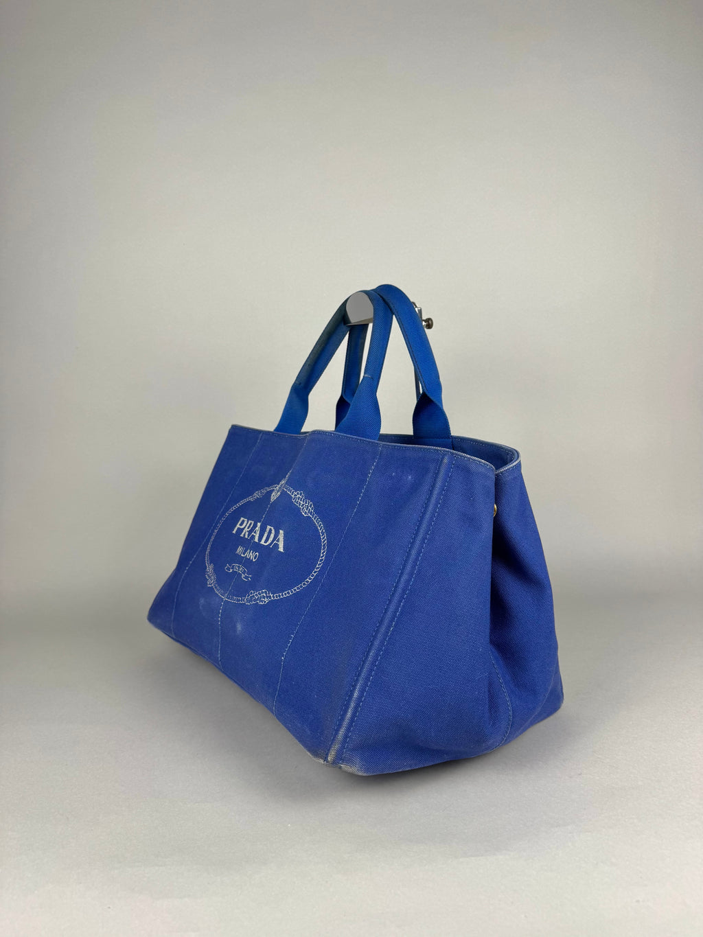 Prada Blue Printed Canapa Canvas Tote