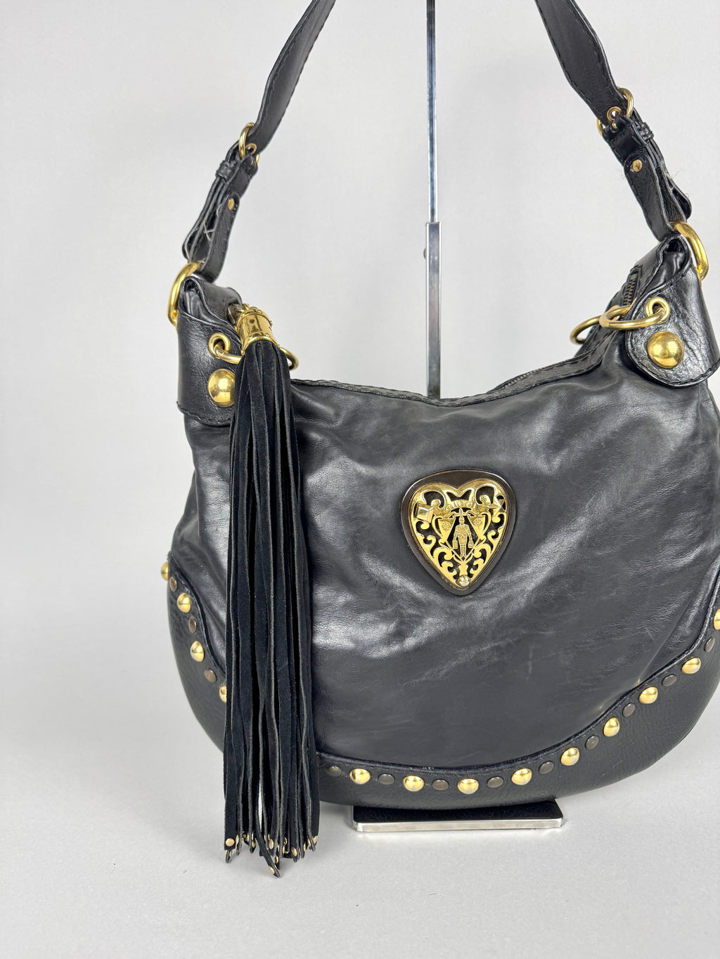 Gucci Babushka Studded Heart Hobo Leather Black