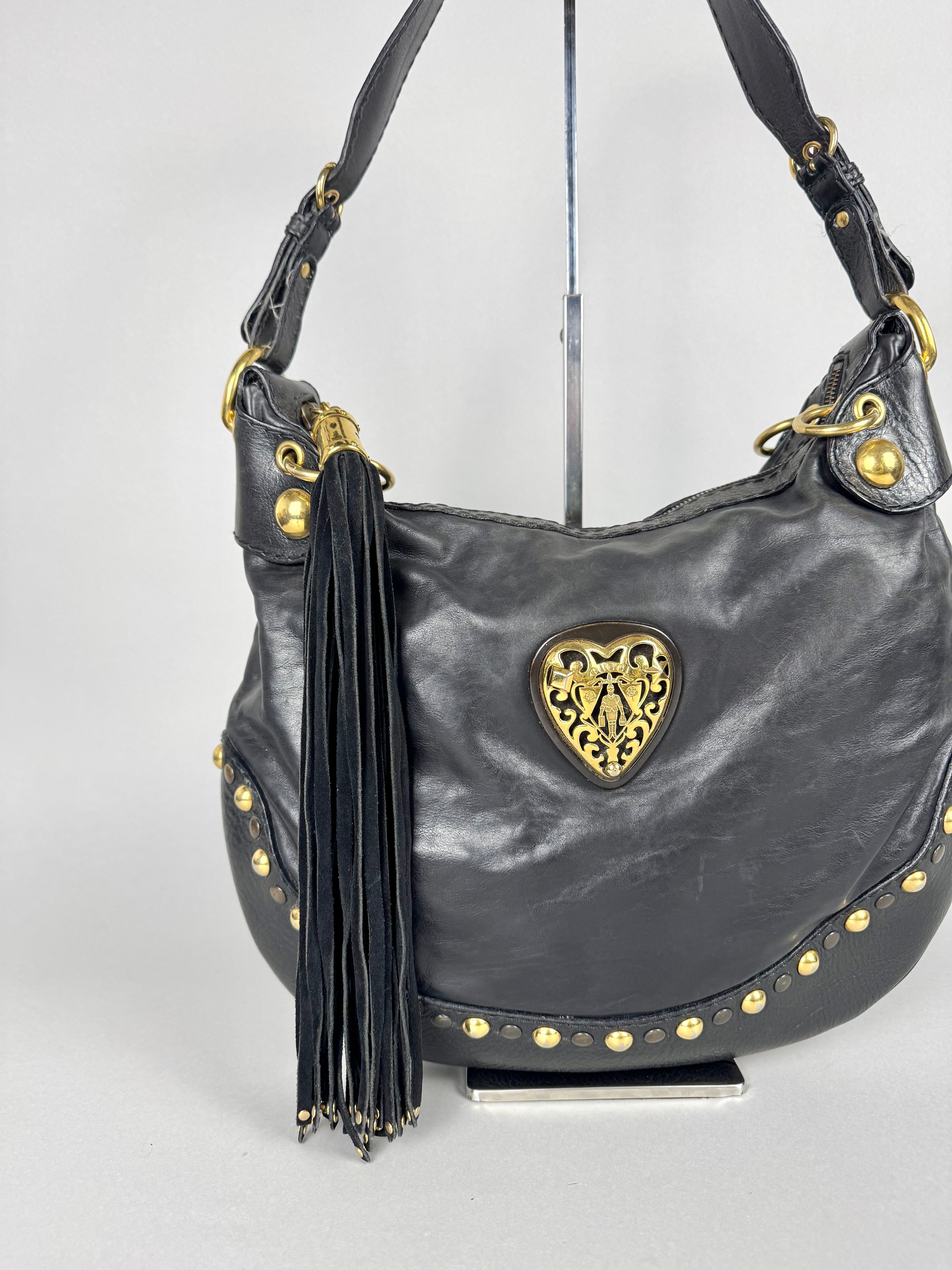 Gucci Babushka Studded Heart Hobo Leather Black