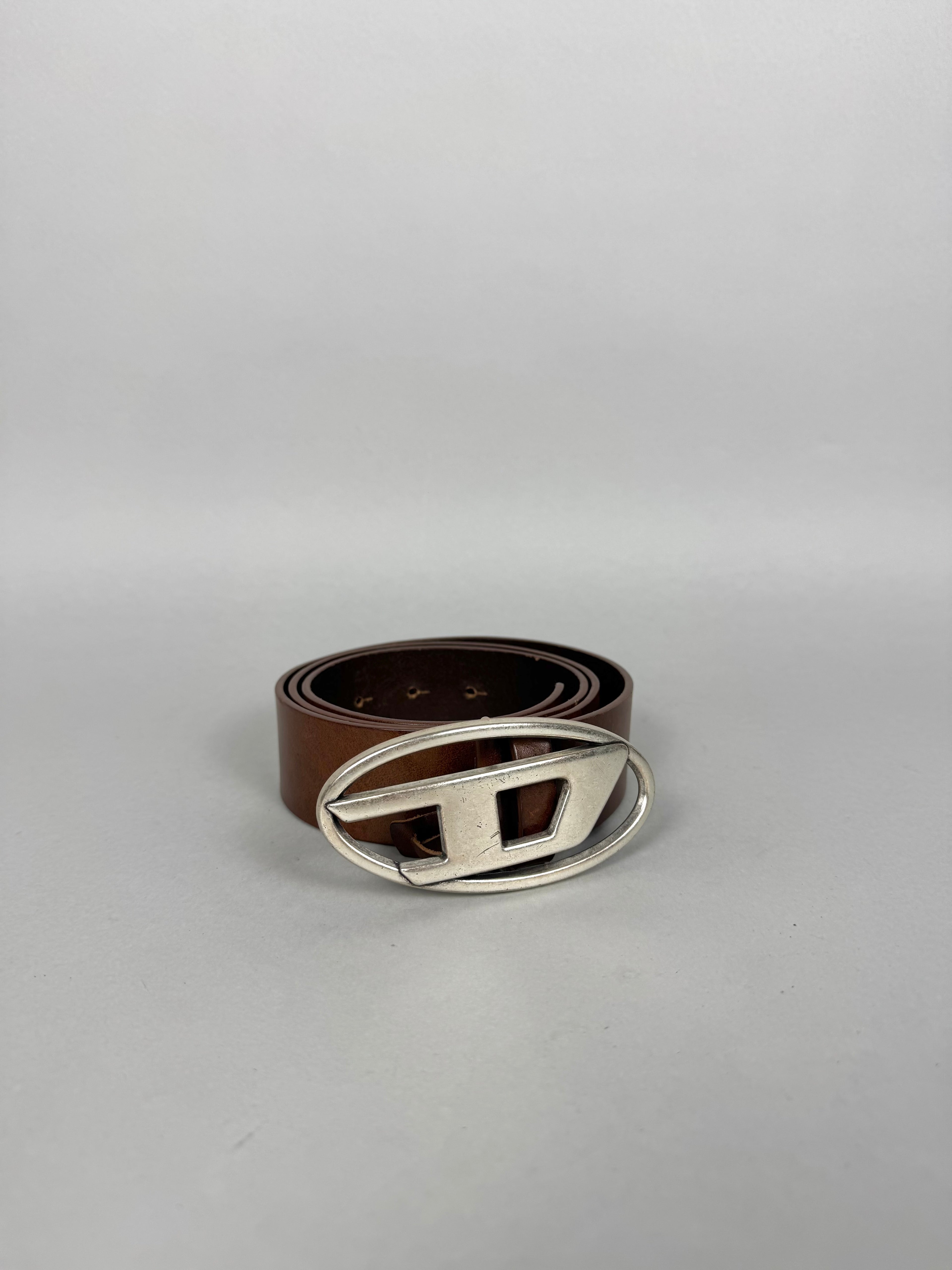 Diesel D Buckle Brown Leather Belt