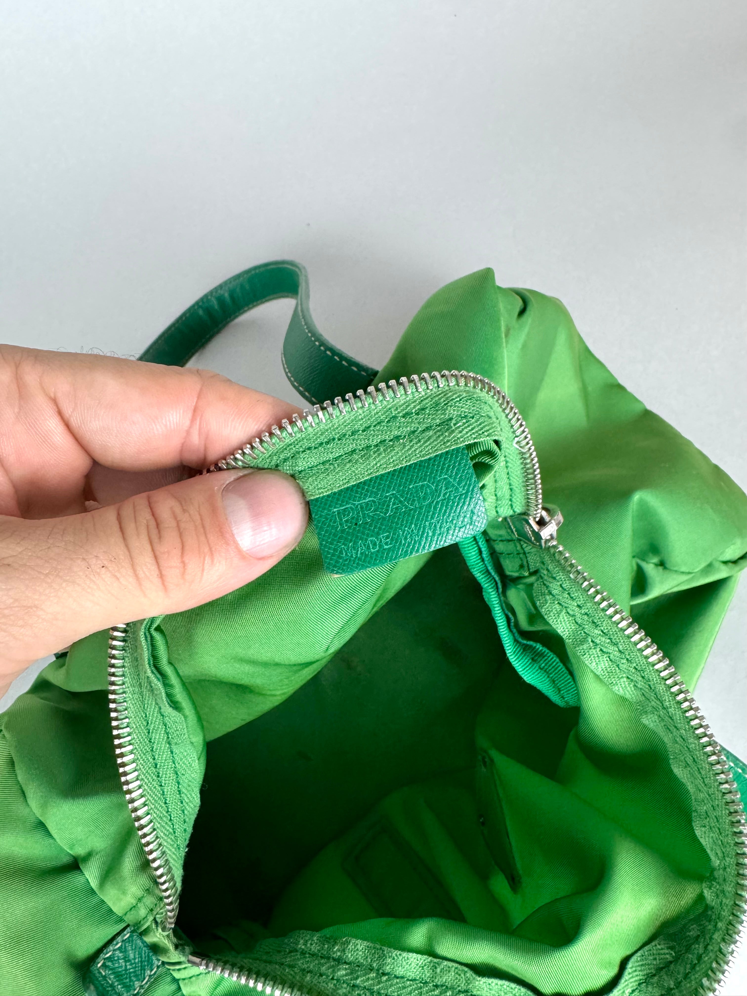 Prada Green Nylon and Leather Bauletto