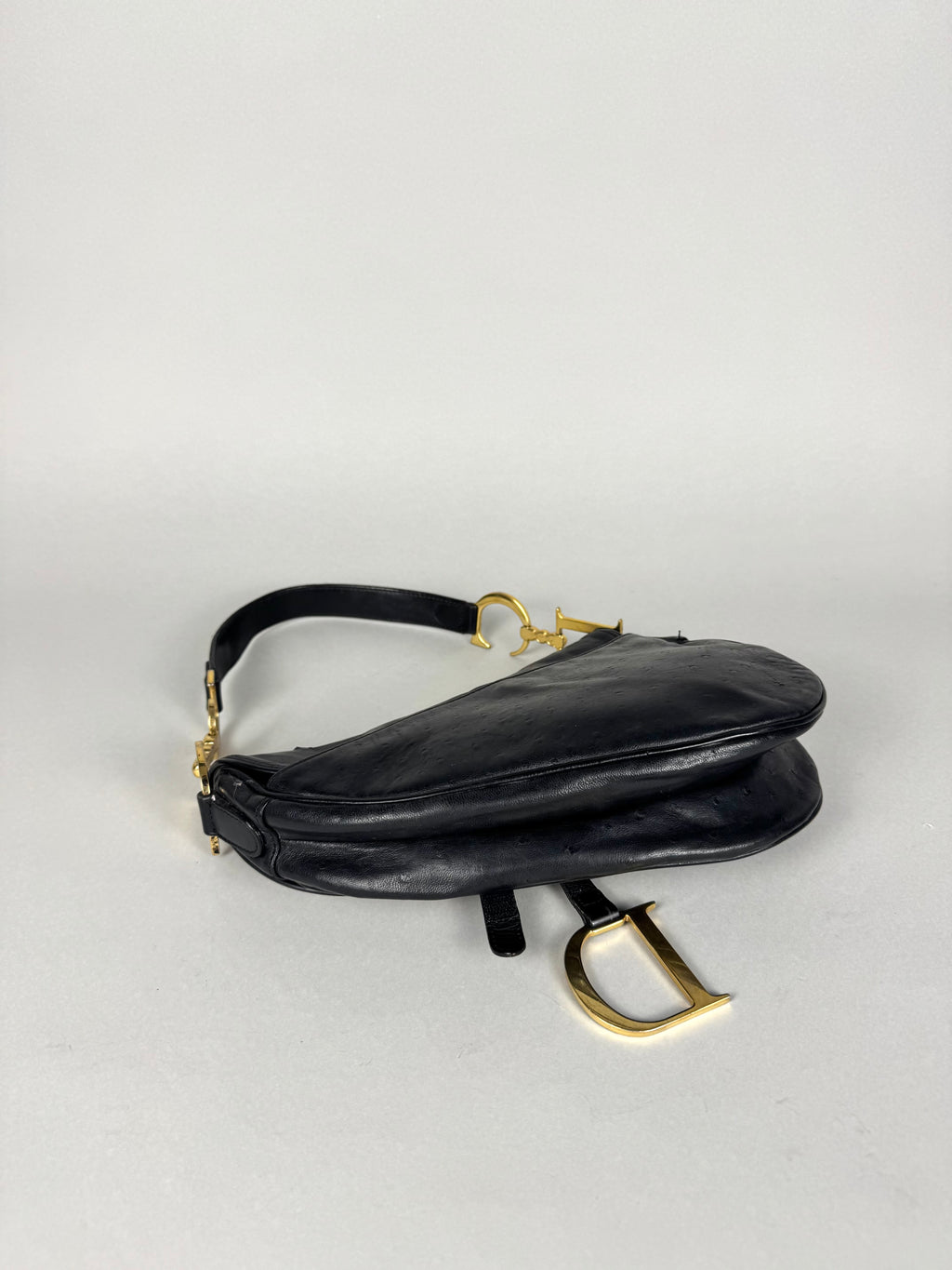 Christian Dior Saddle Ostrich Leather Black