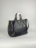 Prada Black Leather Vitello Diano Leather Side Zip Tote