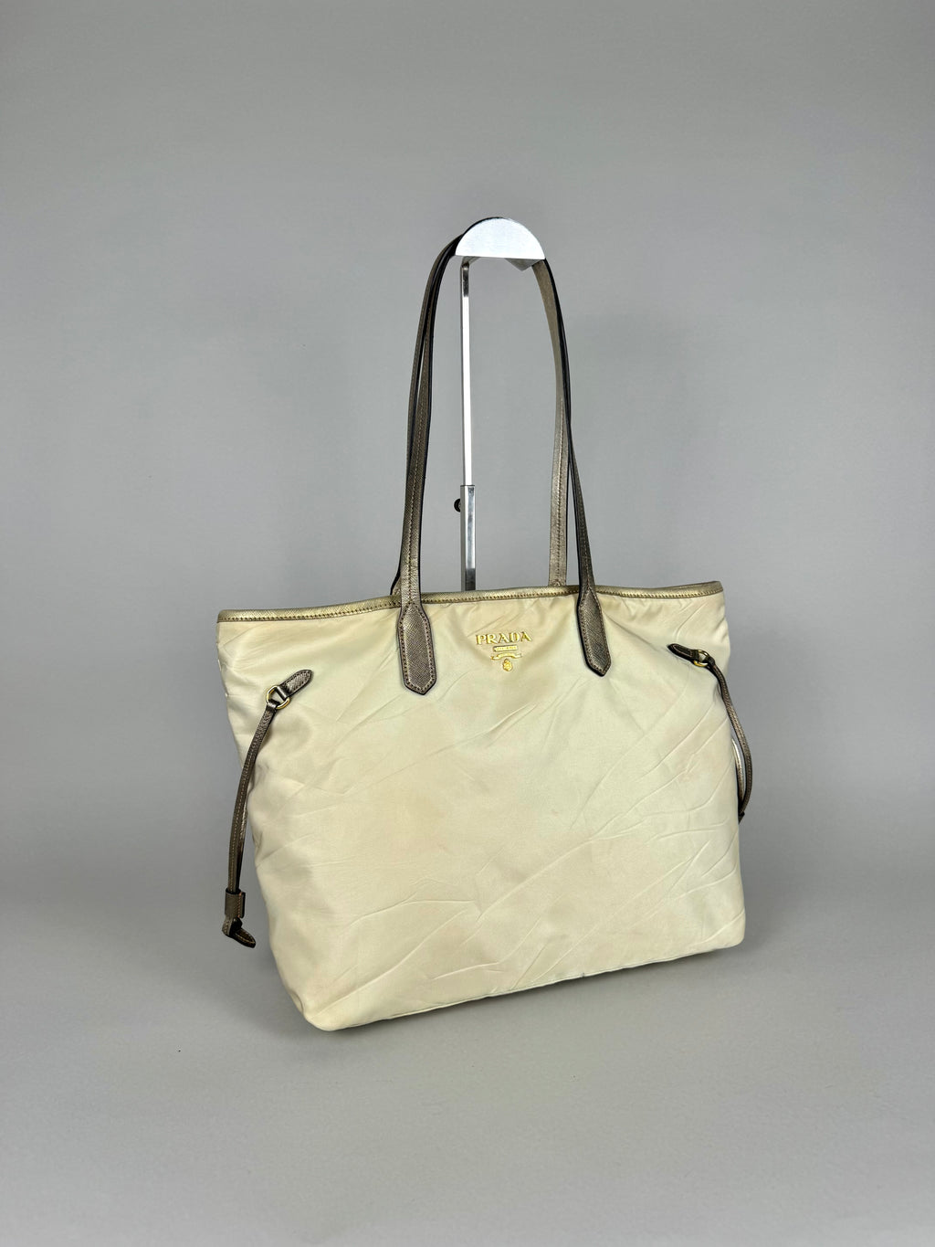 Prada Tessuto Nylon Saffiano Shopping Tote Off White
