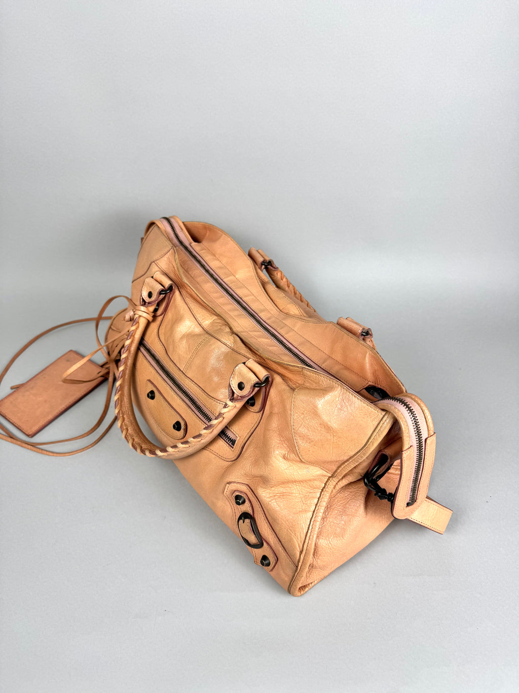 Balenciaga Cumin Lambskin Leather Motorcycle Part-Time Bag