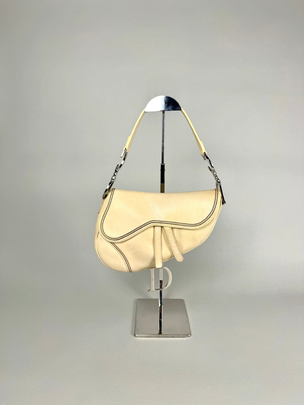 Christian Dior White Leather Strap Saddle