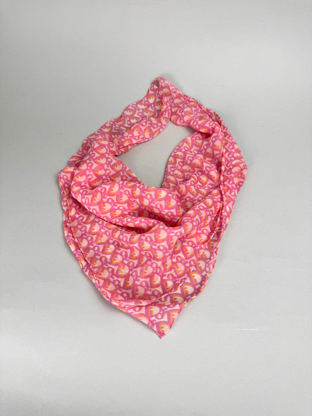 Christian Dior Vintage Pink Oblique Monogram Chiffon Silk Scarf