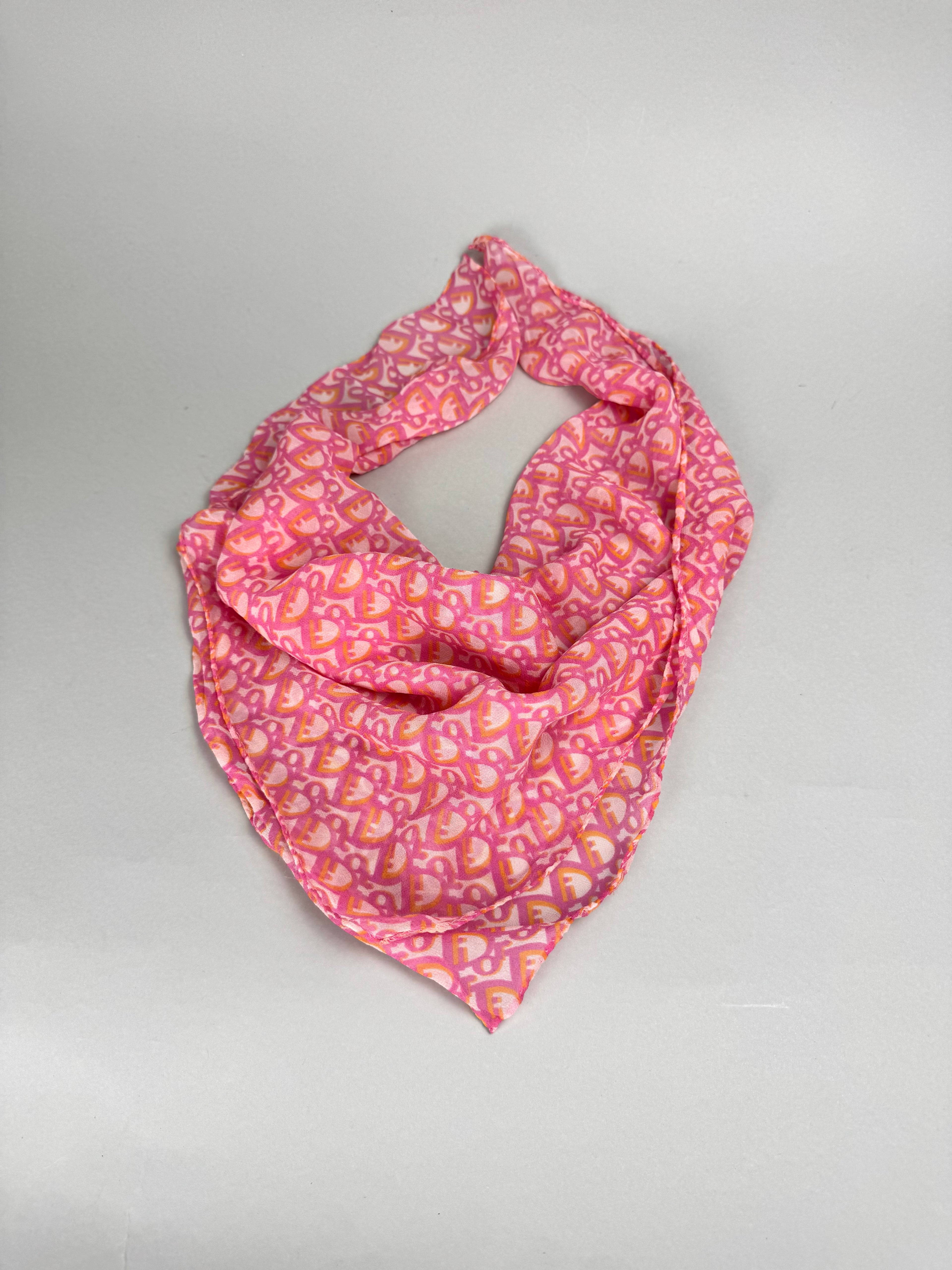 Christian Dior Vintage Pink Oblique Monogram Chiffon Silk Scarf