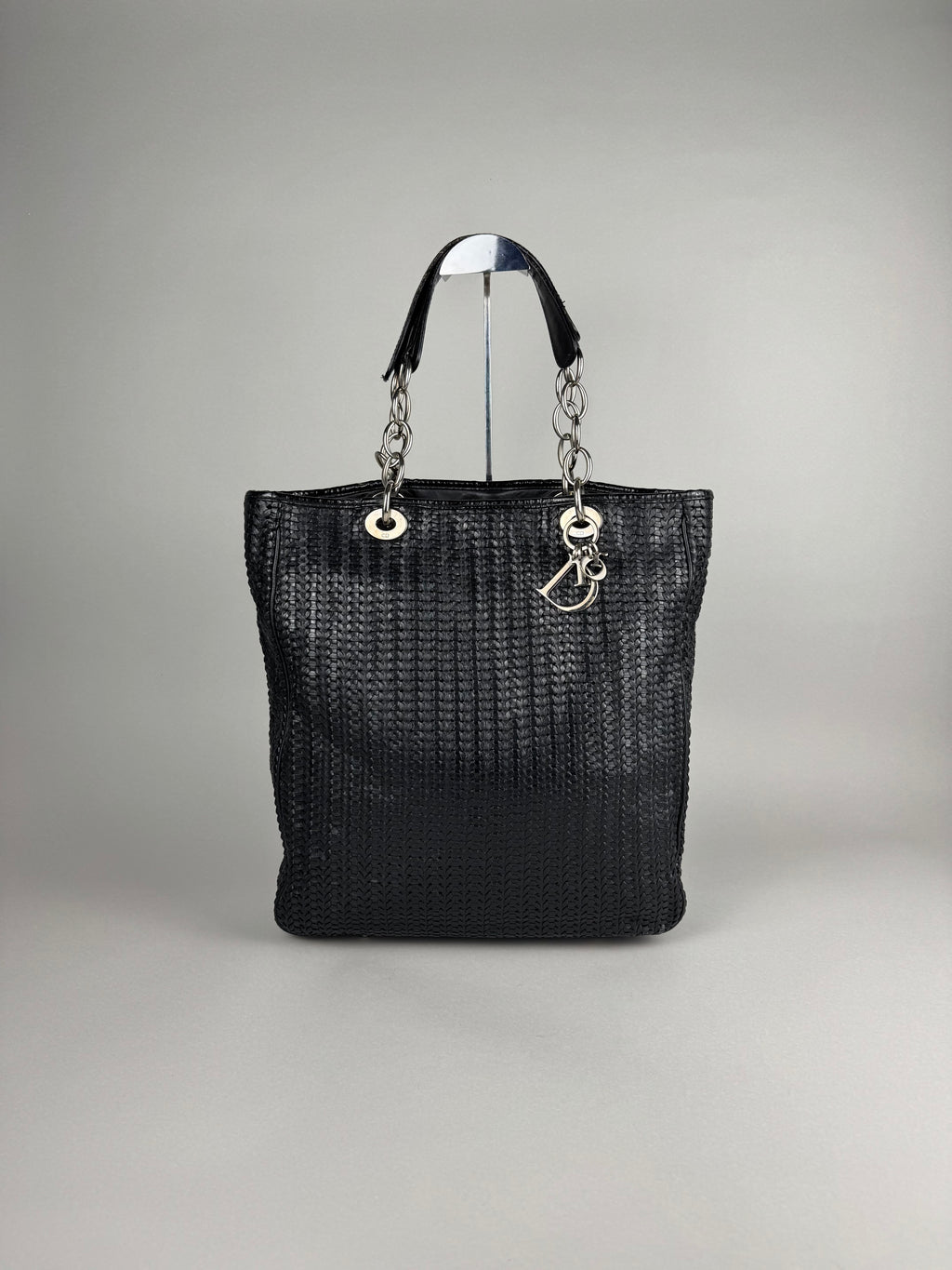 Christian Dior Black Woven Lambskin Leather Lady Dior Tote