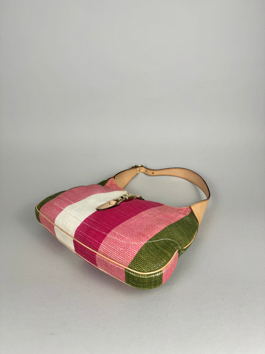 Gucci Jackie O 1961 Raffia and Leather Striped Shoulder