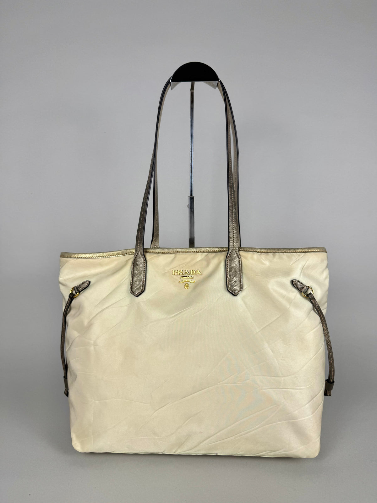 Prada Tessuto Nylon Saffiano Shopping Tote Off White