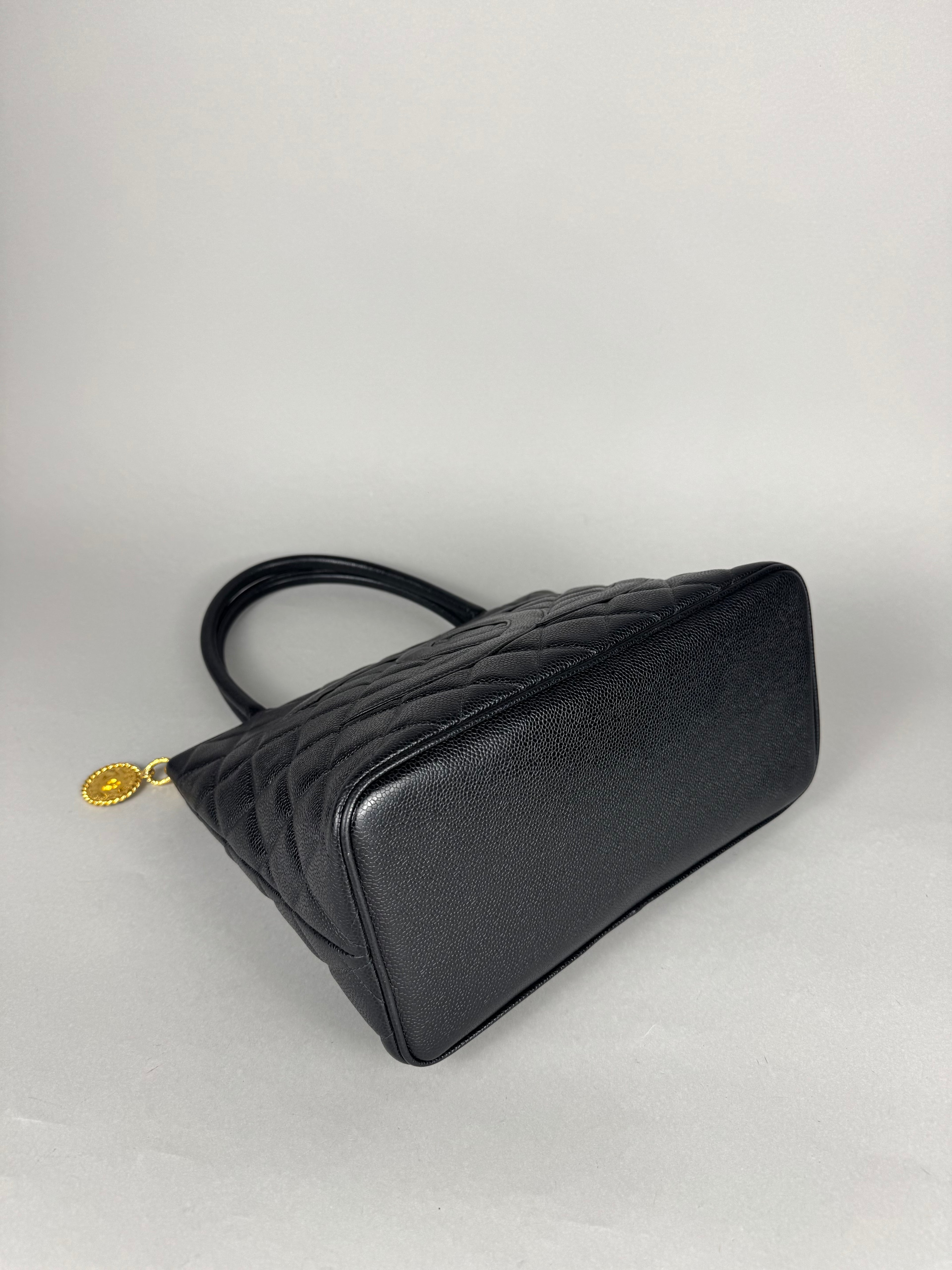 Chanel Medallion Black Leather Caviar Tote