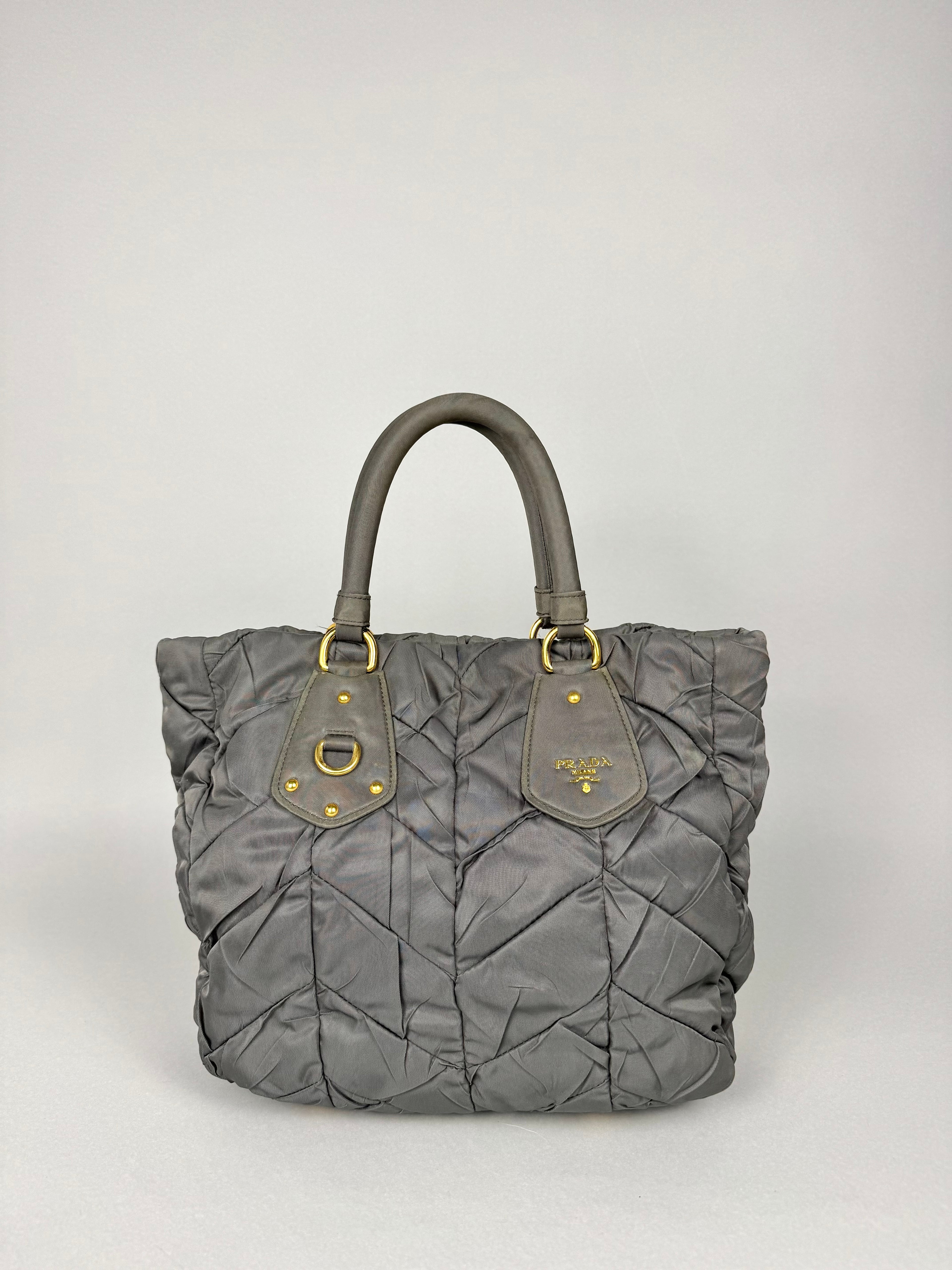 Prada Tessuto Chevron Nylon Tote Grey