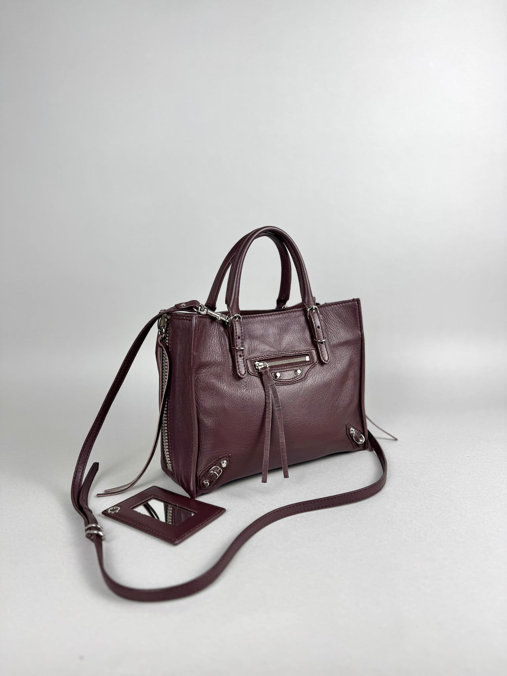 Balenciaga Burgundy Leather Papier A4 Zip Around Tote